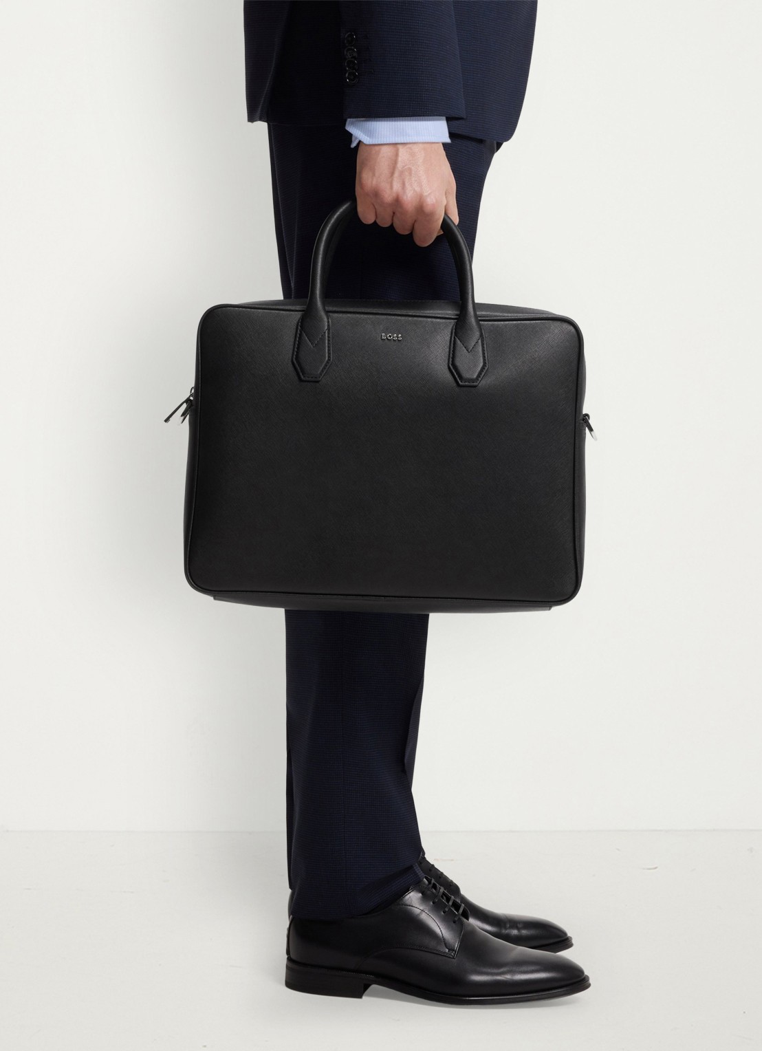 BOSS Businesstas van leer - detail zwart