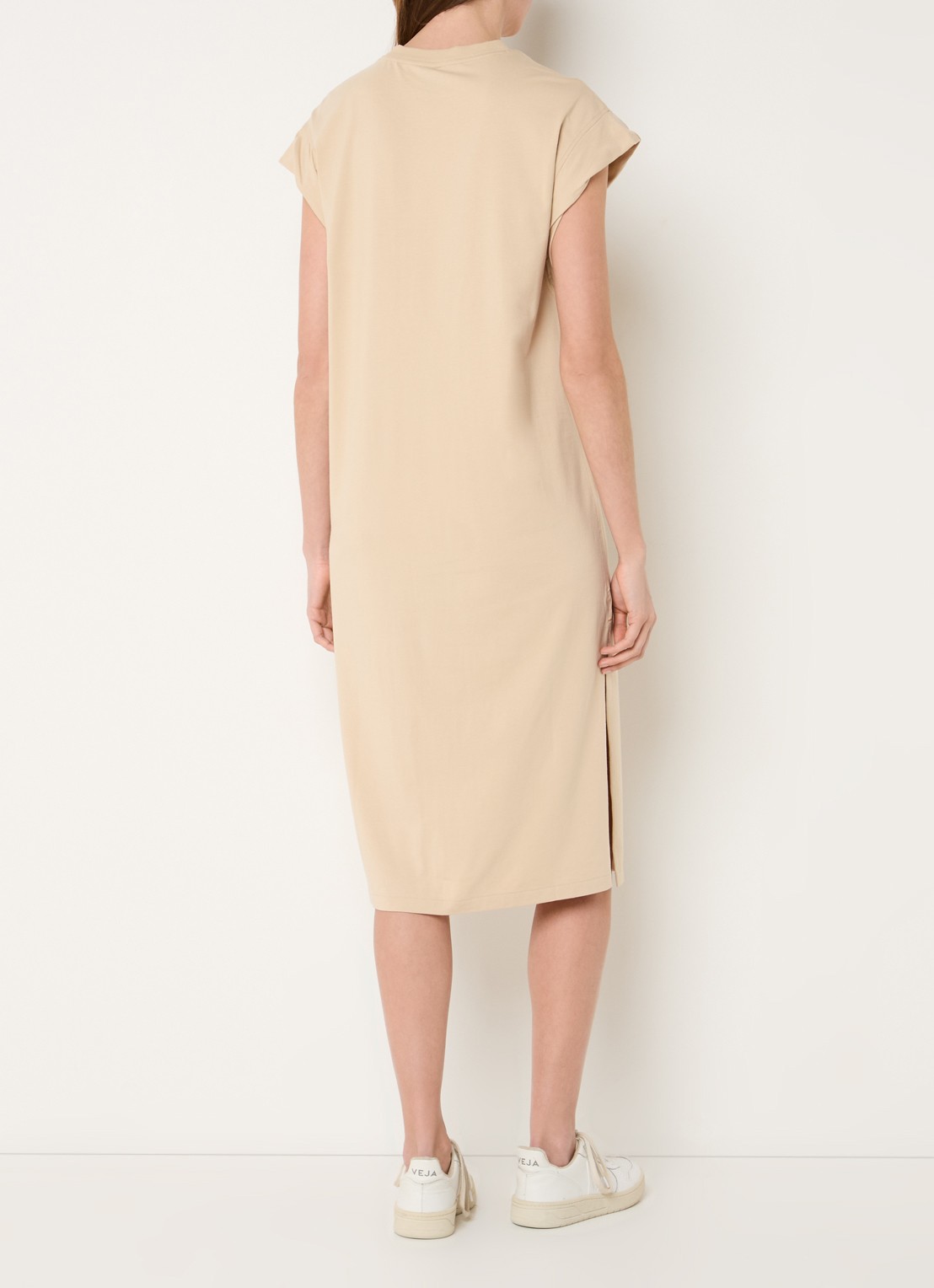 BOSS C_Edress_5 midi T-shirt jurk met split  - achterkant 3 open beige-287 / beige
