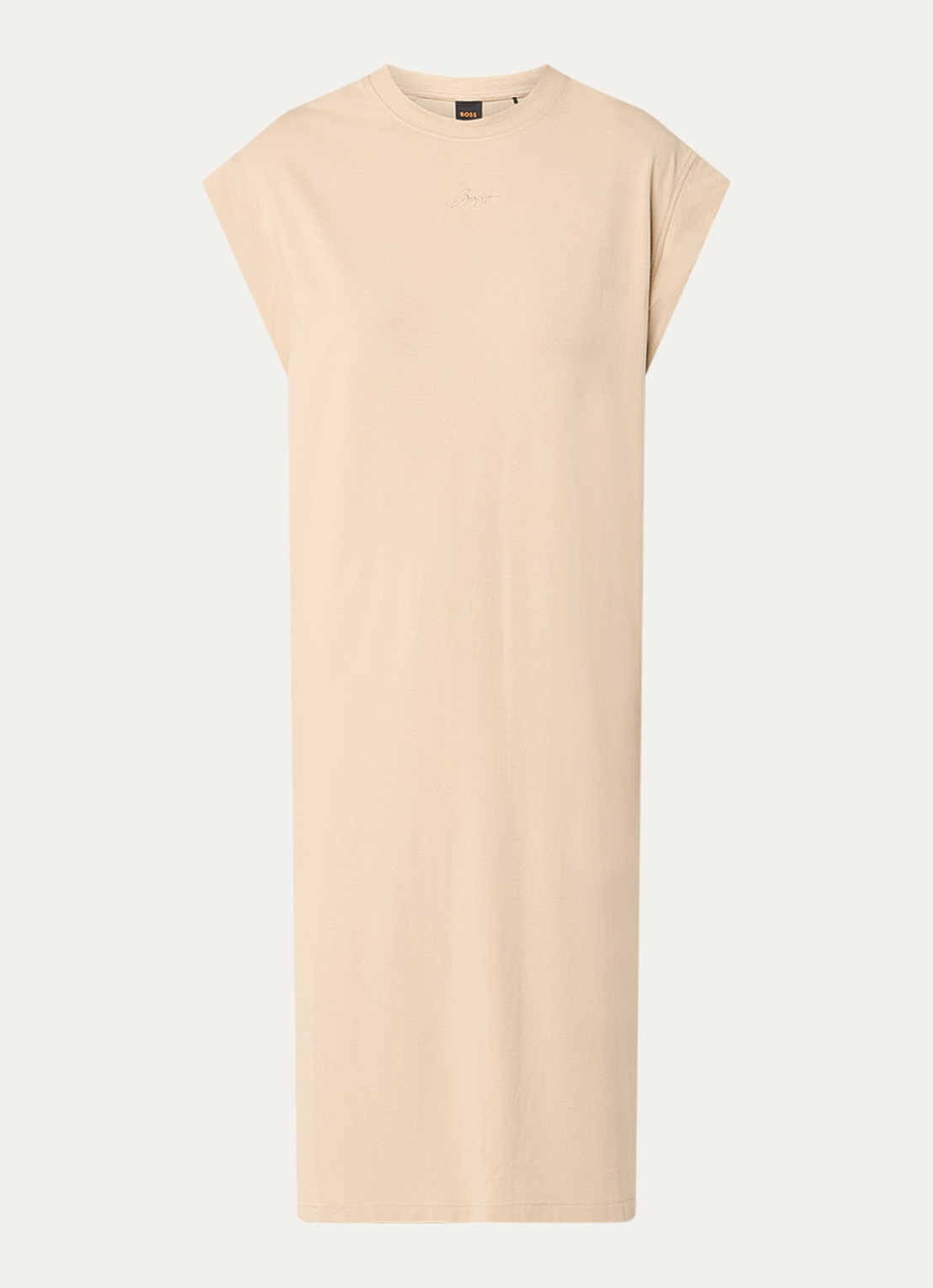 BOSS C_Edress_5 midi T-shirt jurk met split  - voorkant open beige-287 / beige