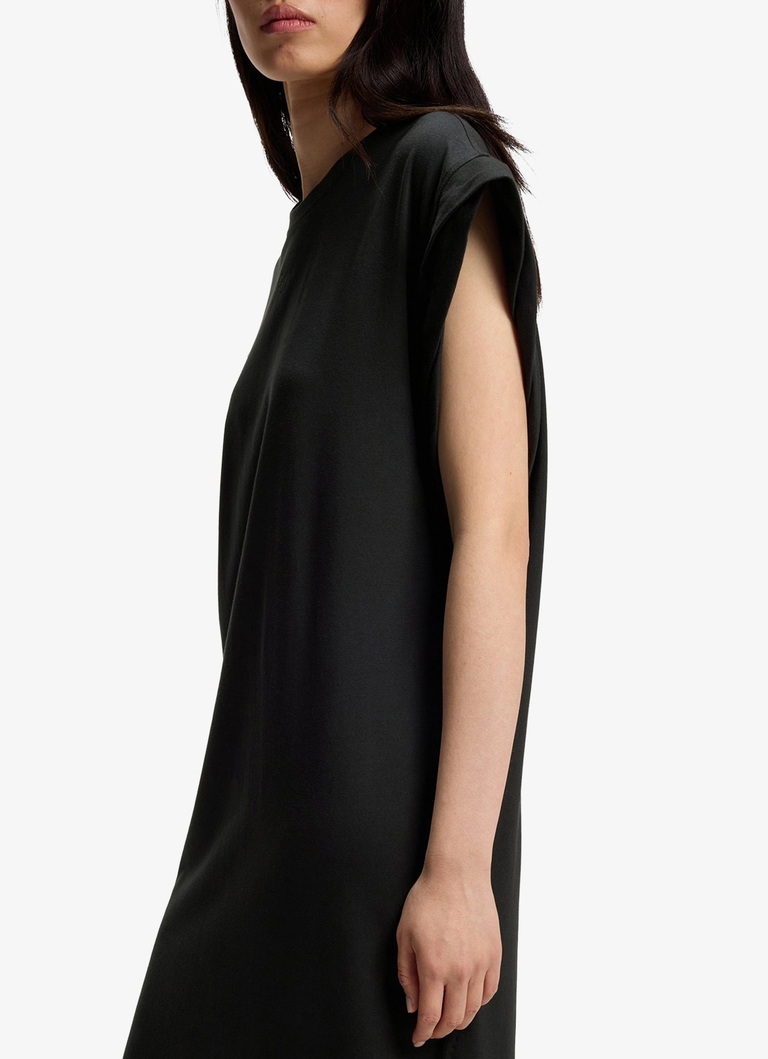 BOSS C_Edress_5 midi T-shirt jurk met split  - detail 3 black-001 / zwart