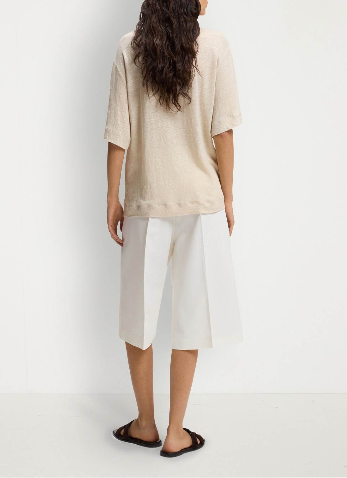 BOSS C_Emma T-shirt van linnen  - achterkant 3 open beige-287 / beige