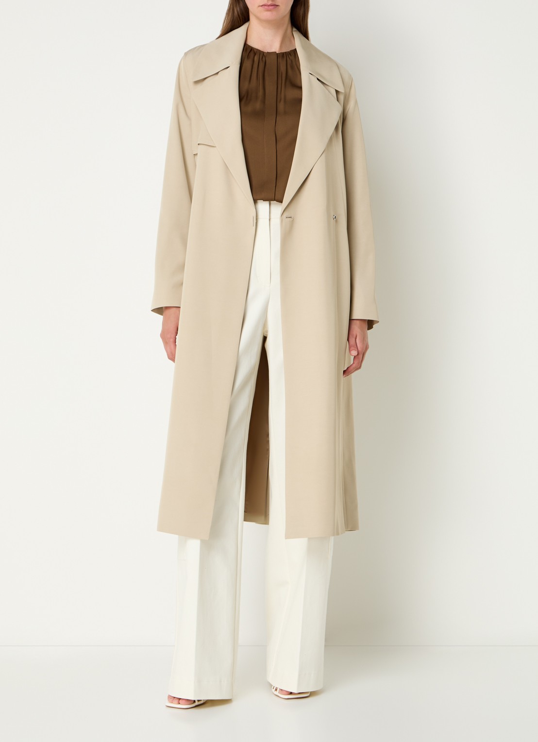 BOSS Calissya trenchcoat met strikceintuur - voorkant 4 beige