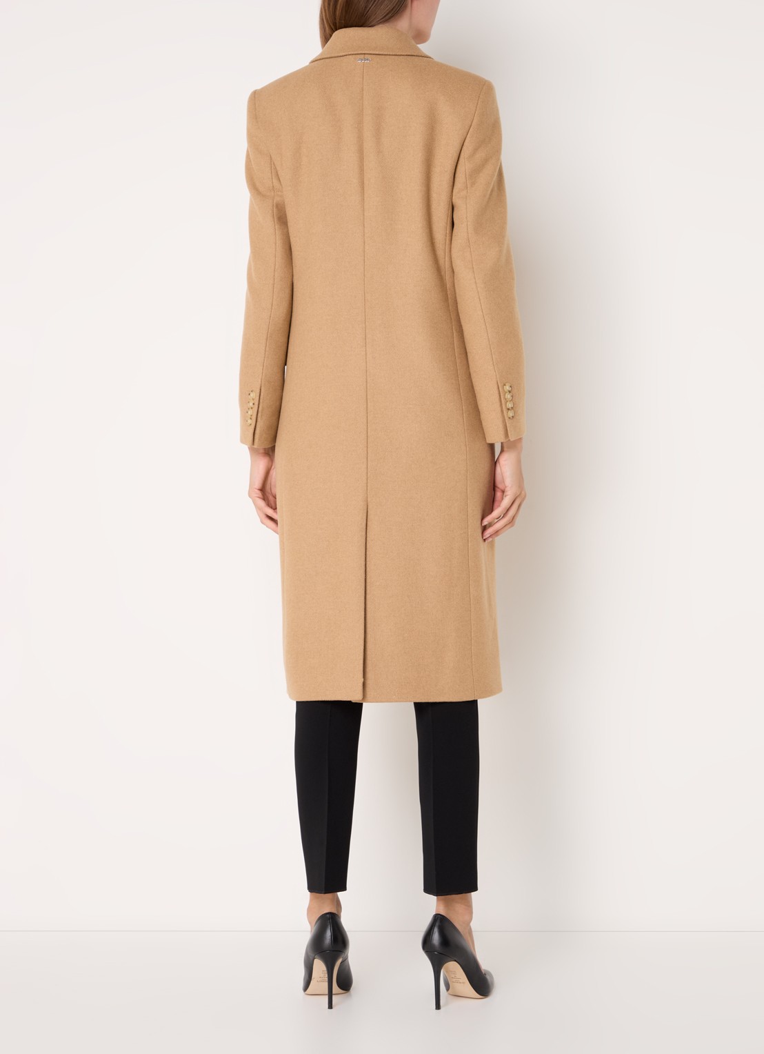 BOSS Callaf mantel in wolblend met klepzakken - achterkant camel