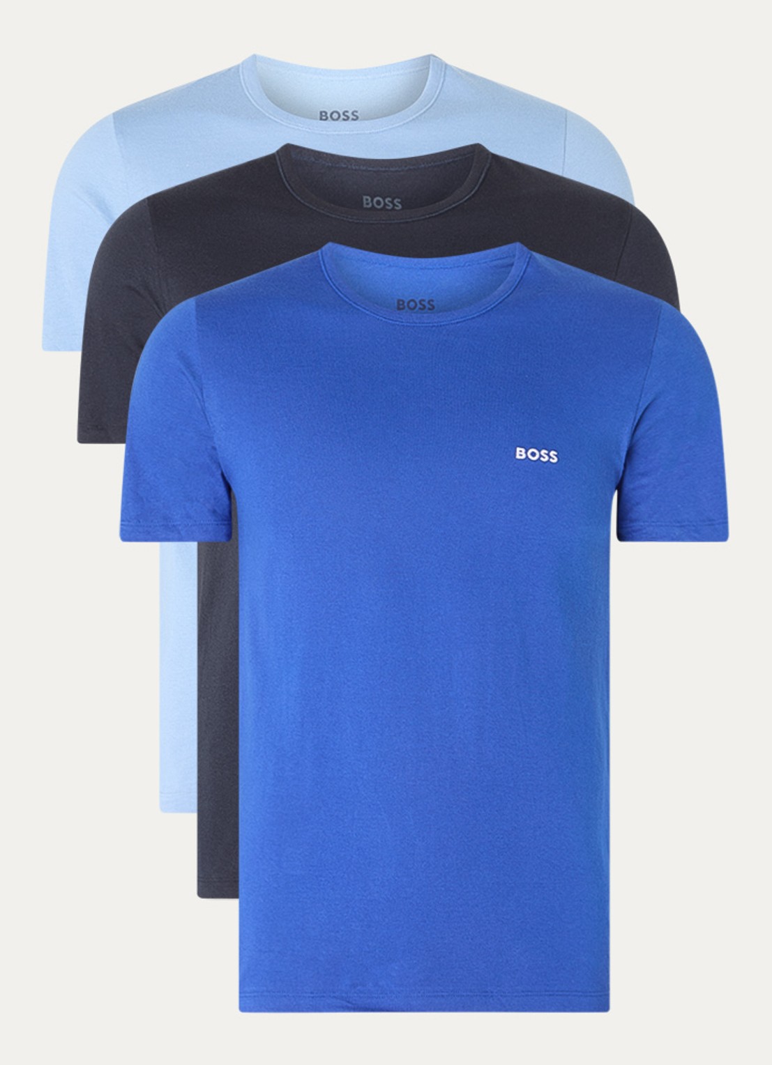 BOSS Classic T-shirt van  katoen in 3-pack - voorkant 3 blauw