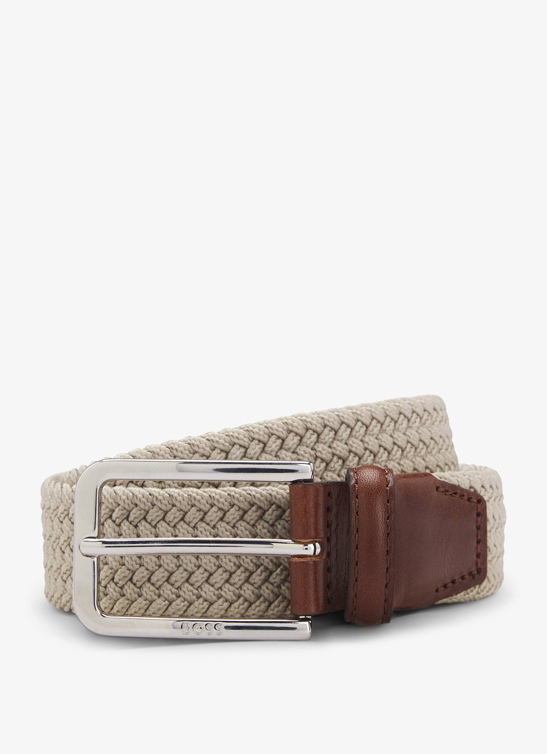 BOSS Clorio elastische riem met leren details - voorkant beige