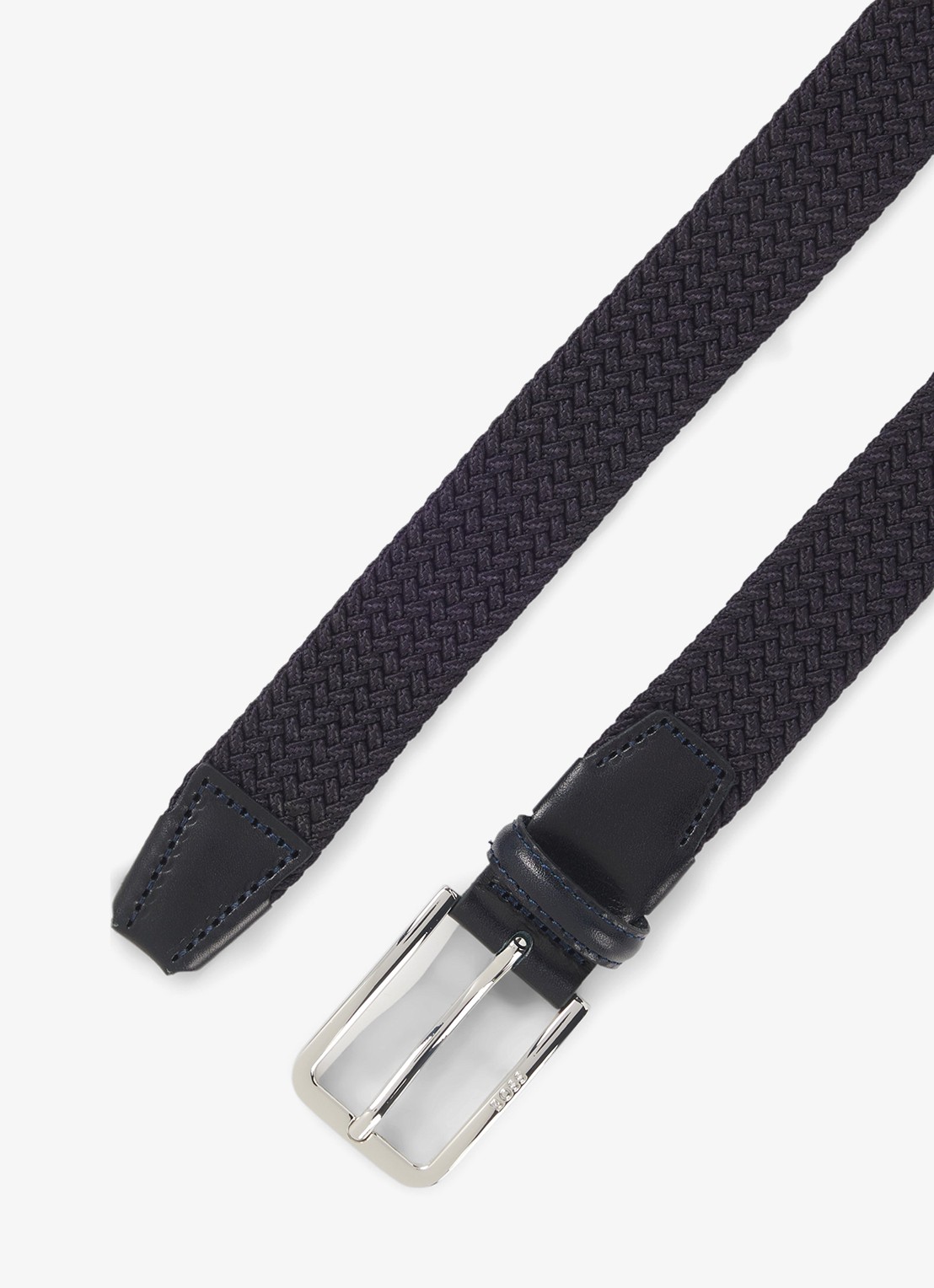 BOSS Clorio elastische riem met leren details - voorkant 2 donkerblauw