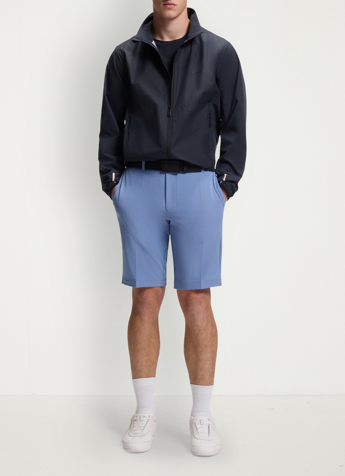 BOSS Commuter loose fit korte broek met steekzakken - voorkant 5 light/pastel blue-459 / blauw