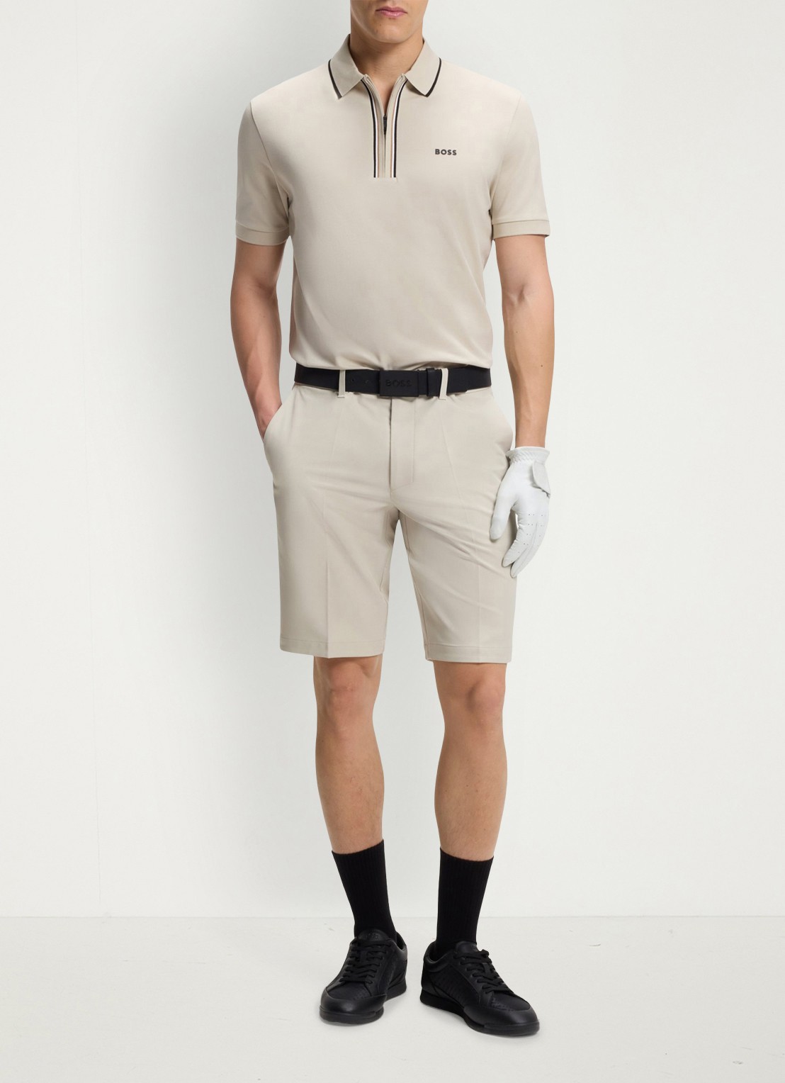 BOSS Commuter loose fit korte broek met steekzakken - voorkant 5 light beige-271 / beige