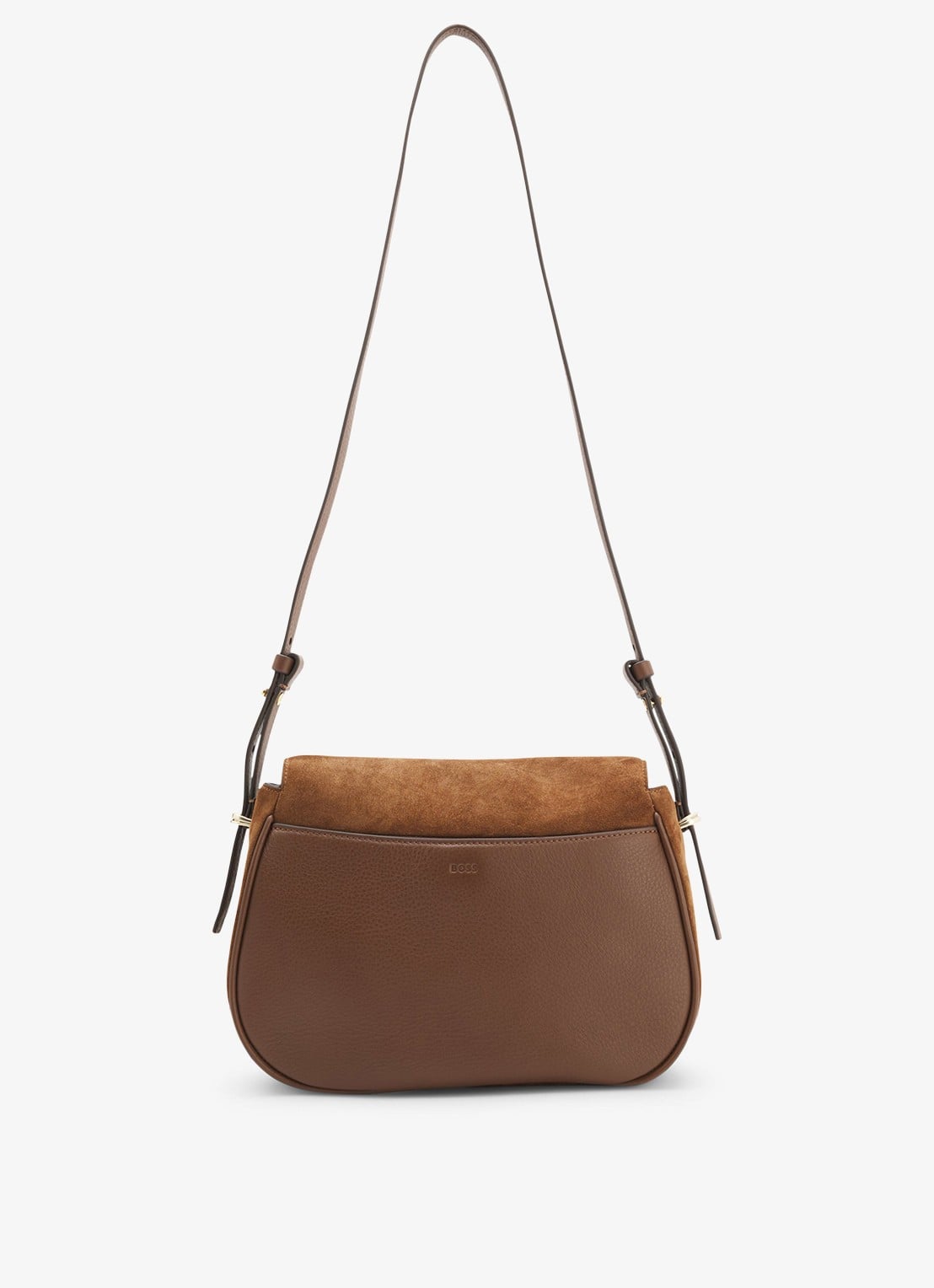 BOSS Crossbodytas van suède met logo  - achterkant donkerbruin