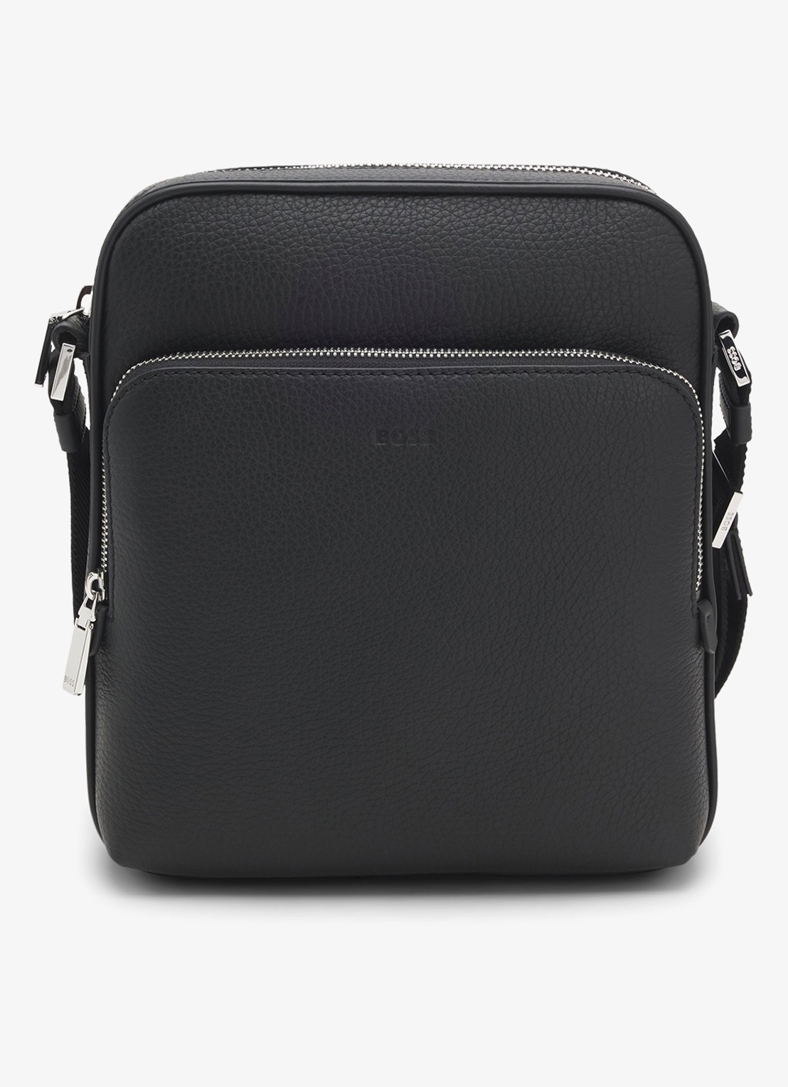 BOSS Crosstown crossbodytas van leer - voorkant 5 zwart