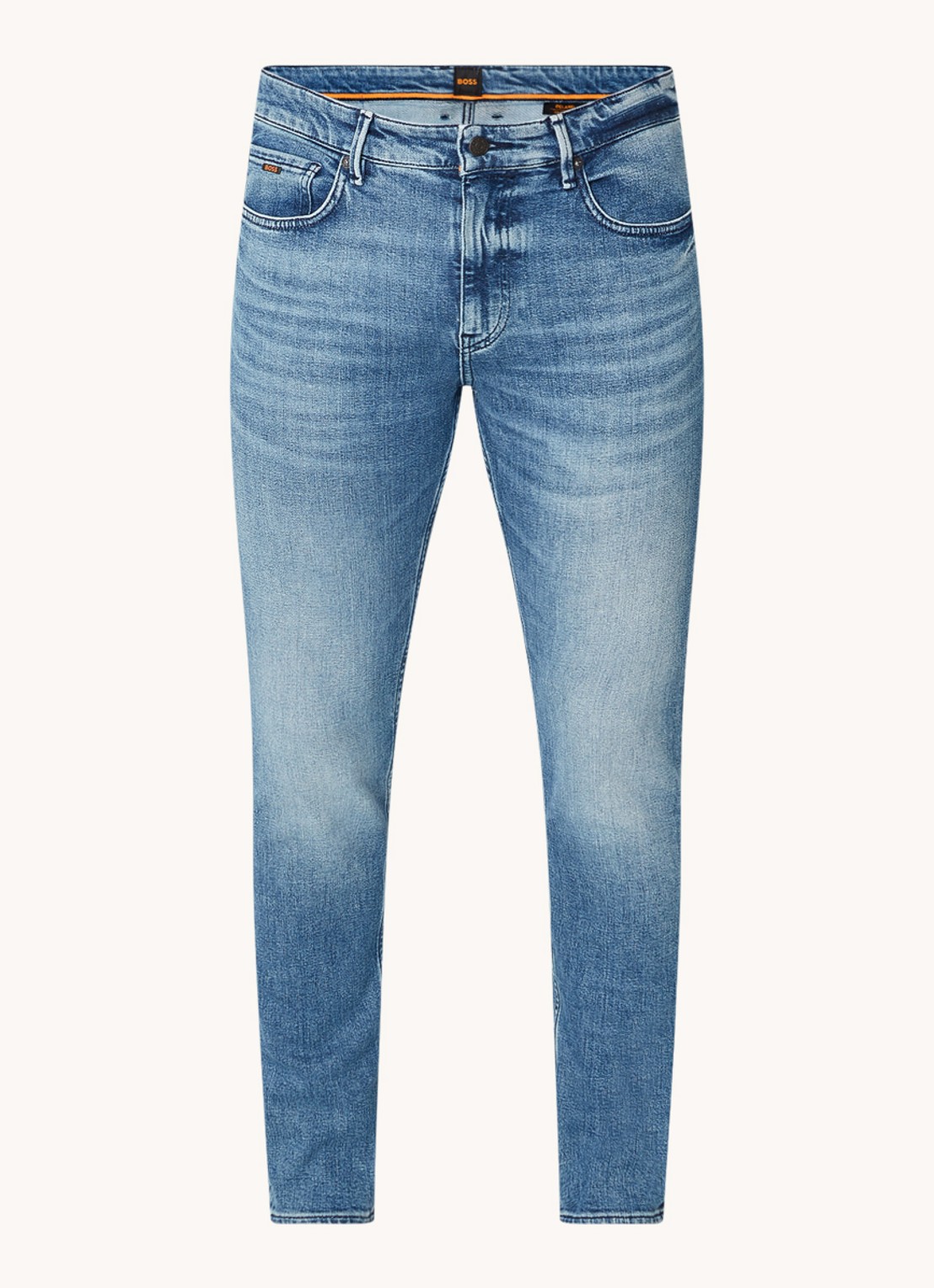 BOSS Delano slim tapered jeans met medium wassing - voorkant 4 indigo