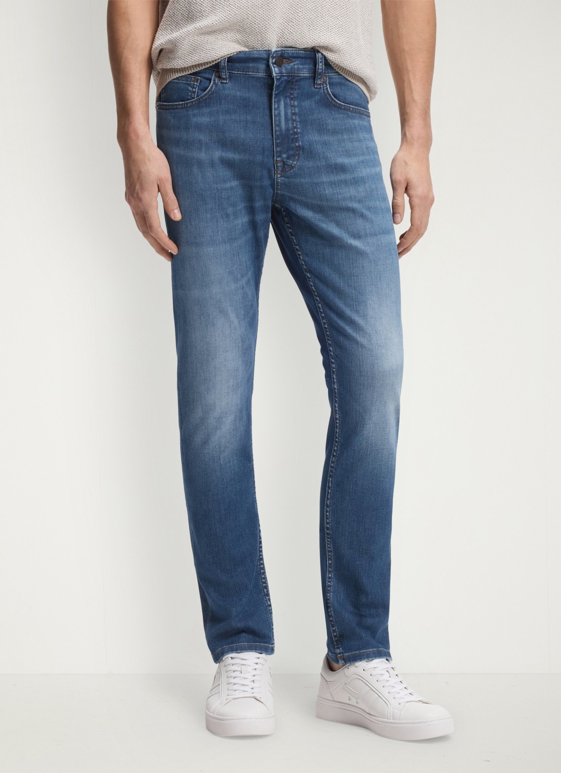 BOSS DELAWARE BO slim fit jeans met medium wassing - detail medium blue-422 / blauw