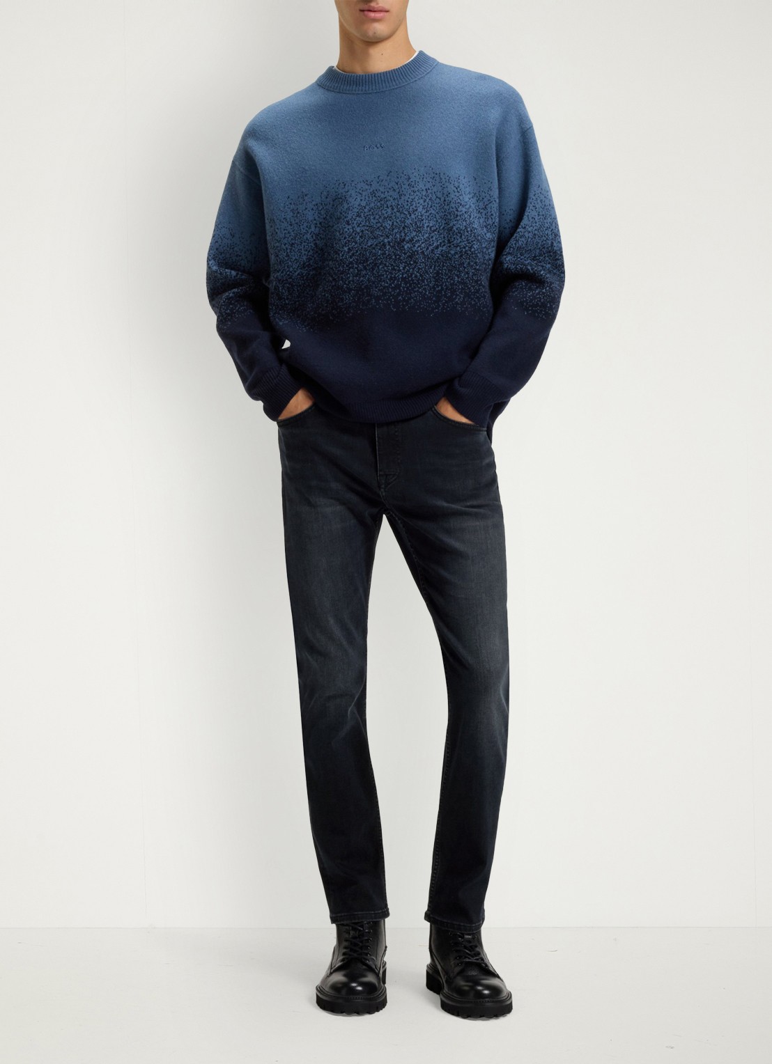 BOSS Delaware slim fit broek met logo - voorkant 2 denim