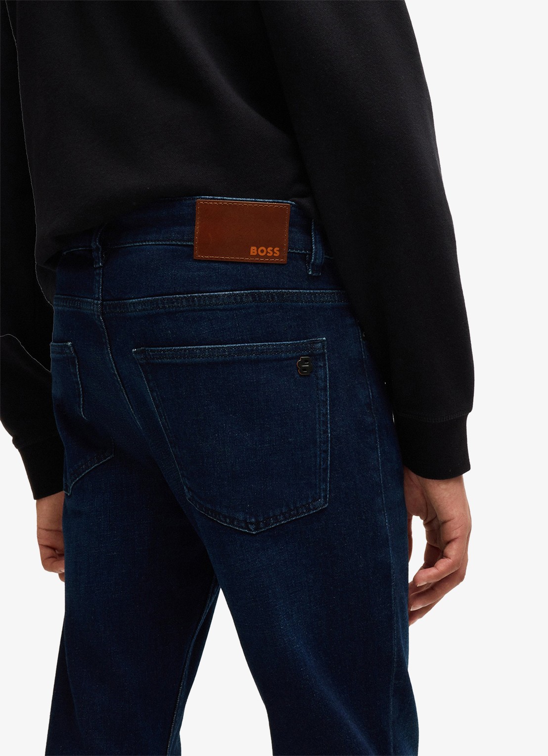 BOSS Delaware slim fit jeans met donkere wassing - detail 4 indigo