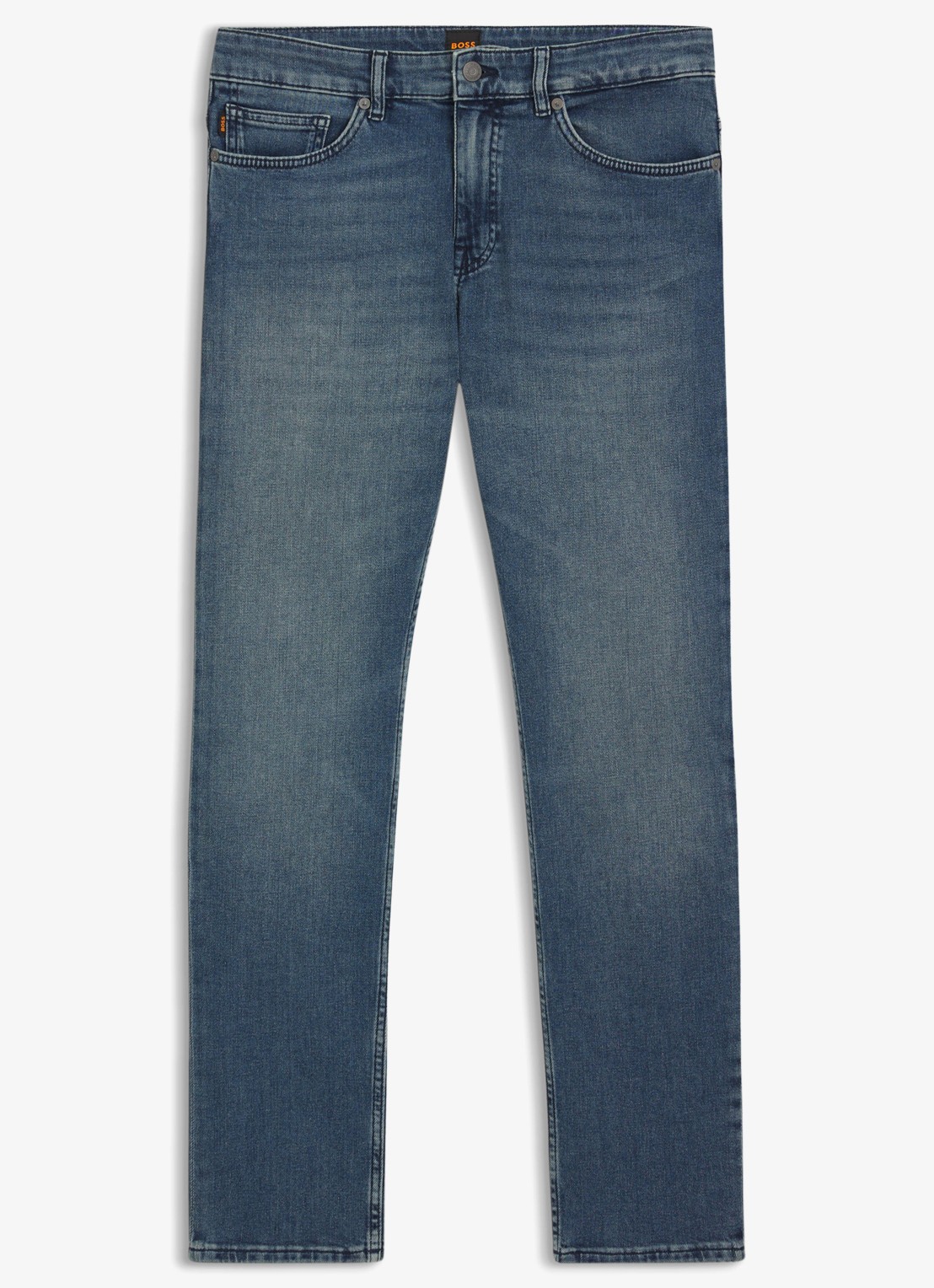 BOSS Delaware slim fit jeans met lichte wassing - voorkant indigo
