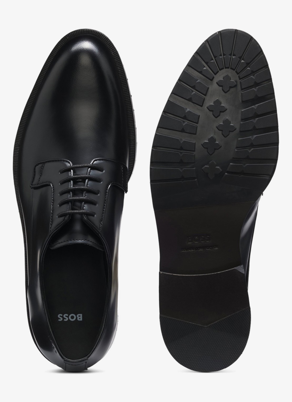 BOSS Derbyschoenen van brush-off leer met logo in reliëf - detail 2 zwart