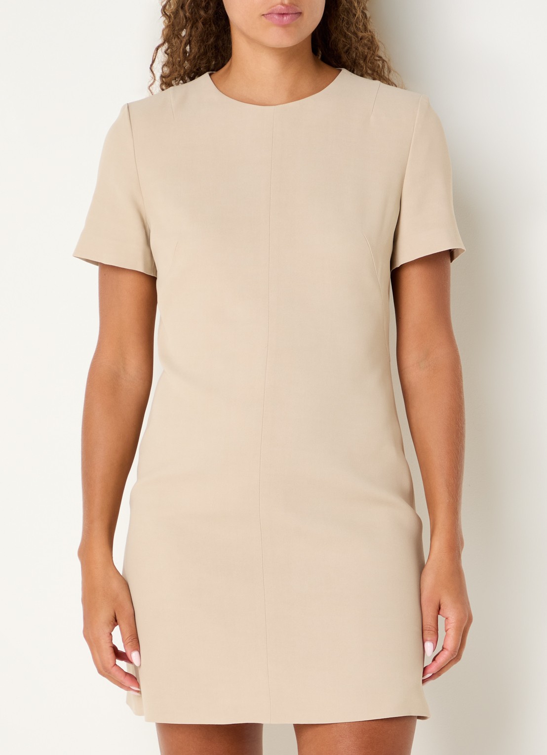 BOSS Dindera mini jurk met ronde hals - detail beige