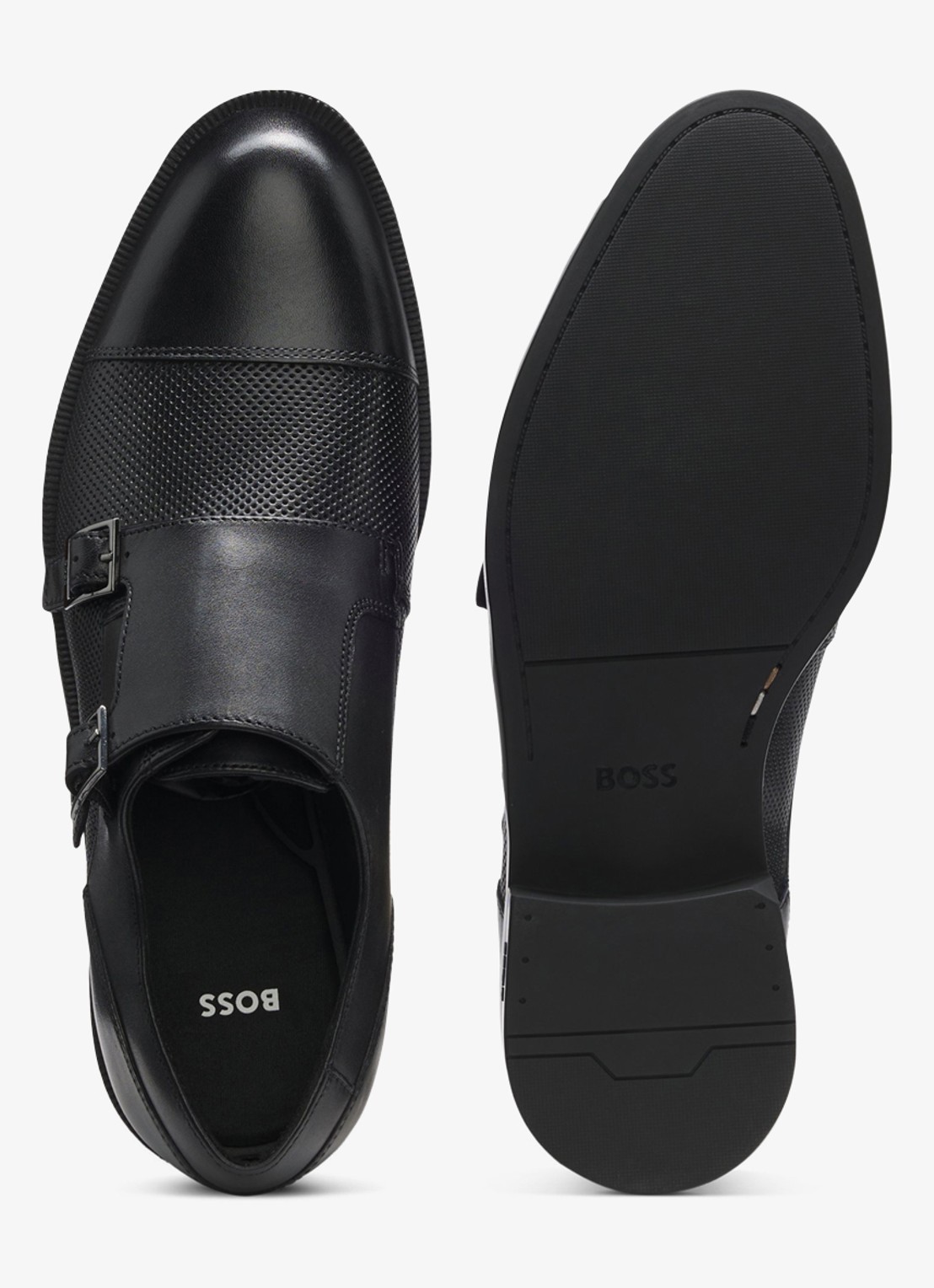 BOSS Double Monk gespschoen van leer  - detail 5 zwart