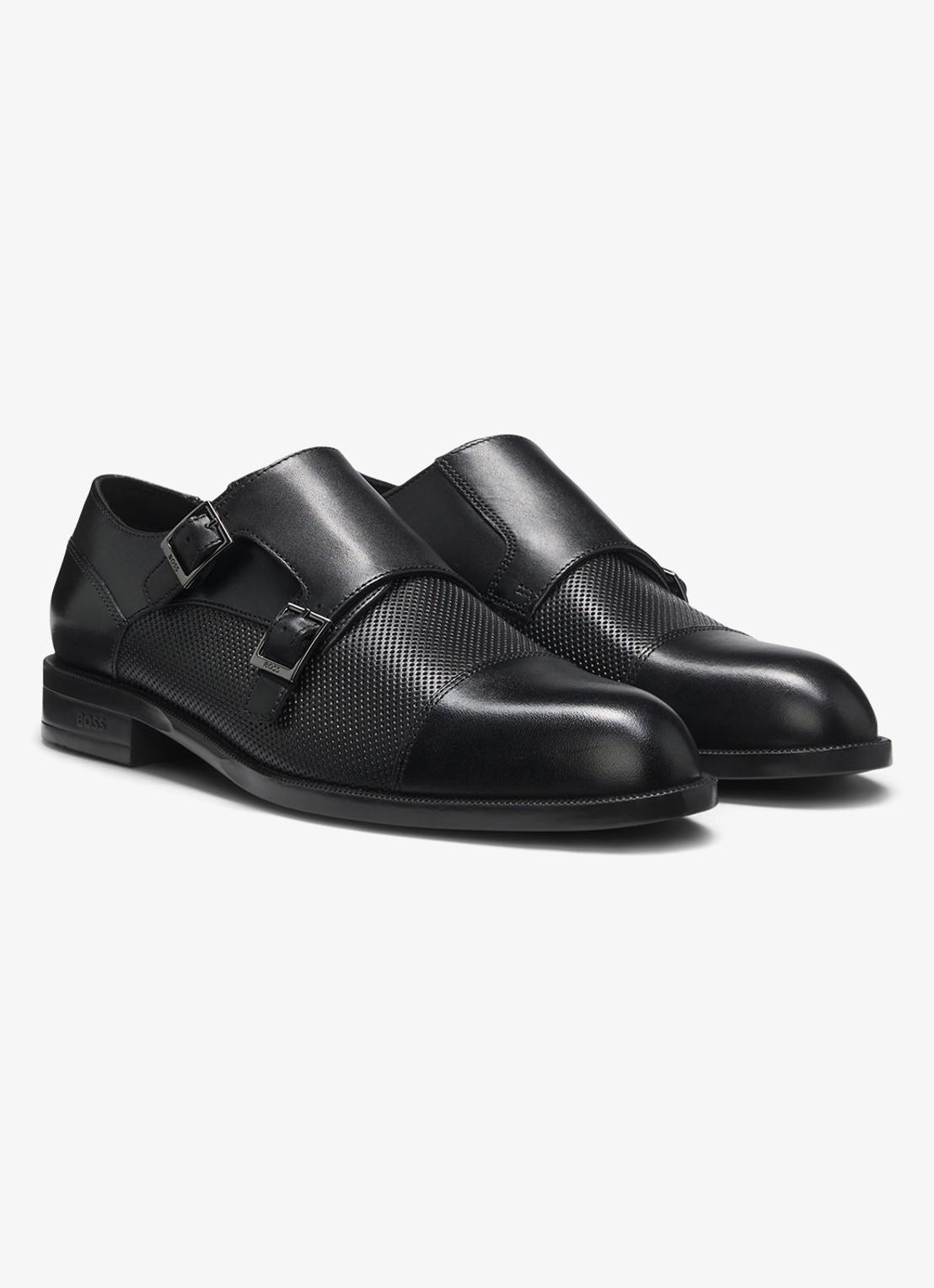 BOSS Double Monk gespschoen van leer  - voorkant 2 zwart