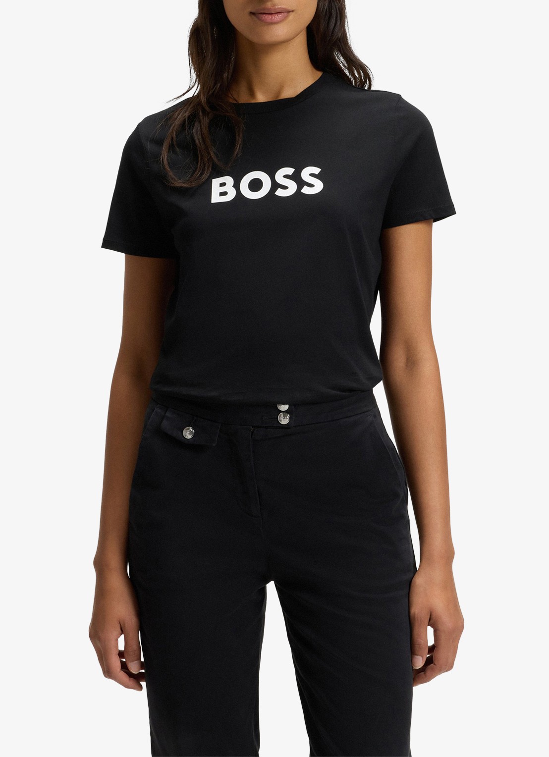 BOSS Elogo T-shirt met logo - detail zwart