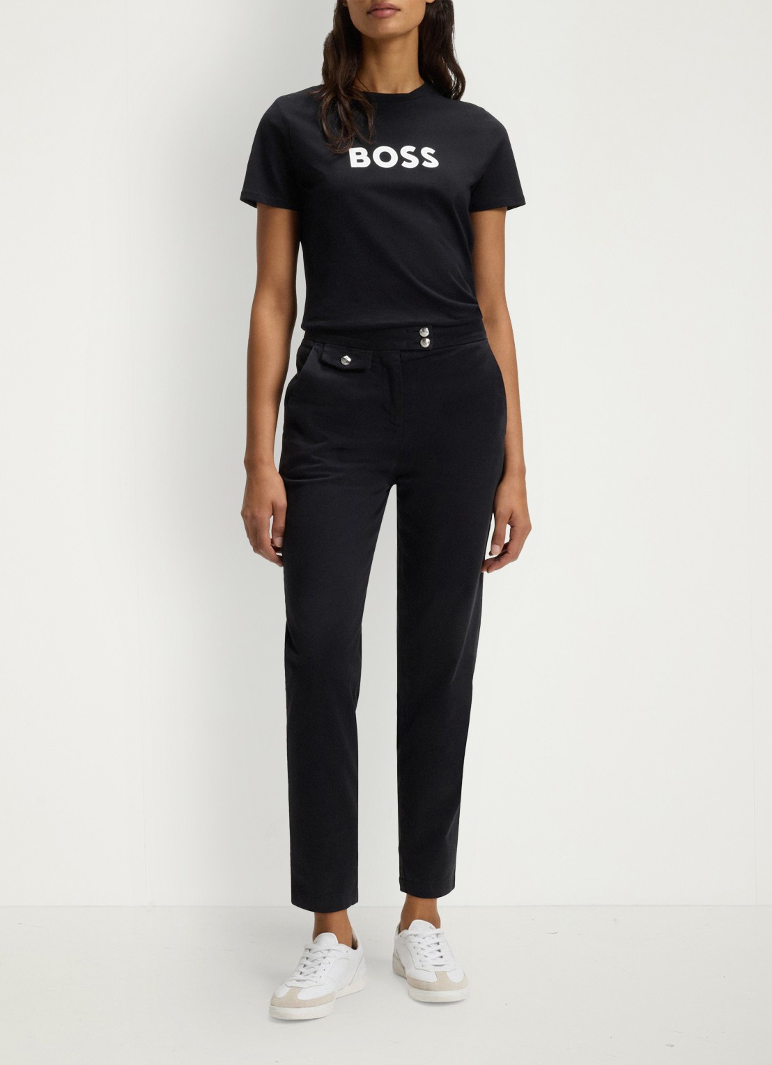BOSS Elogo T-shirt met logo - voorkant 4 zwart