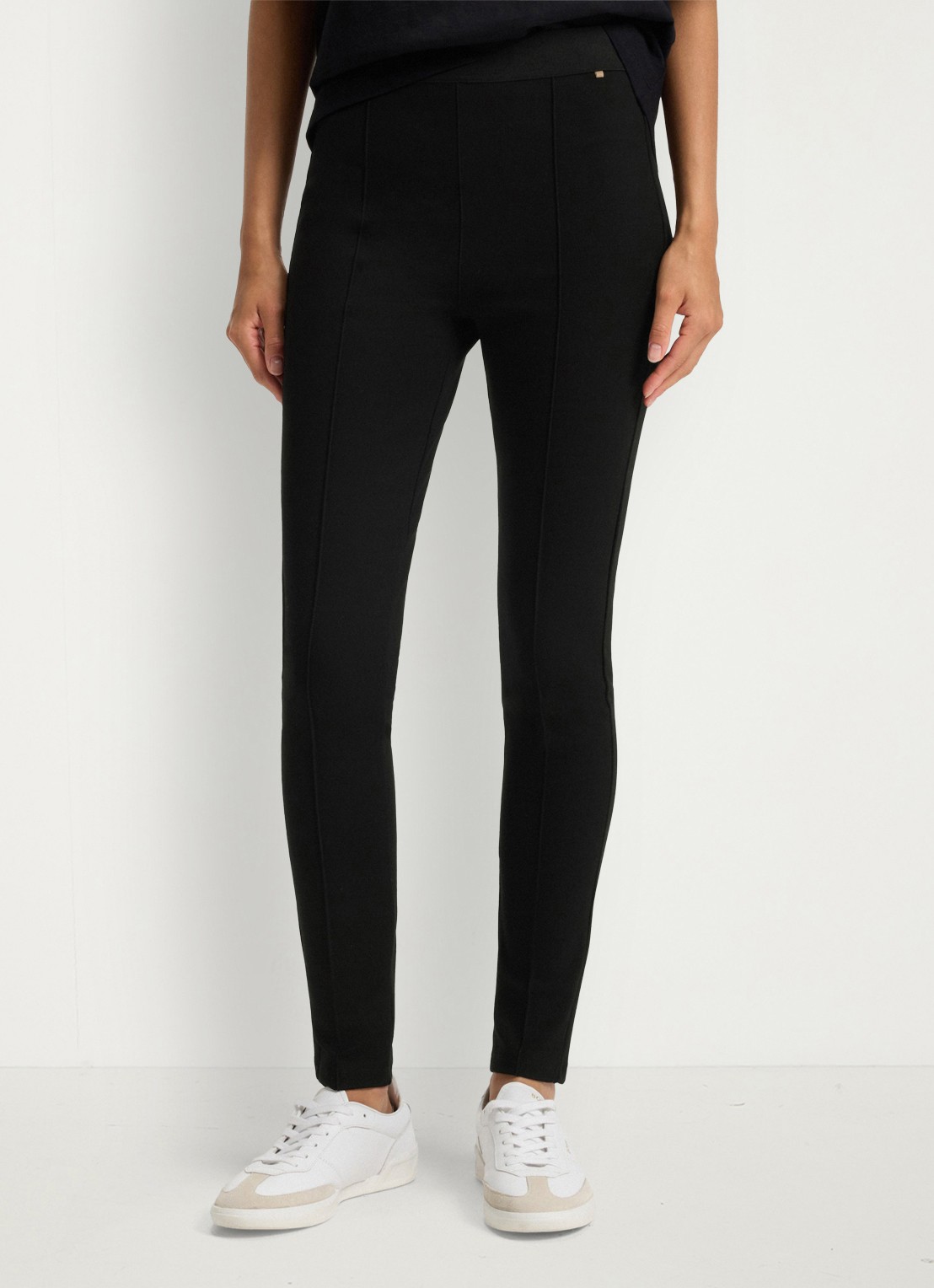 BOSS Estretch high waist slim fit pantalon met stretch  - detail zwart