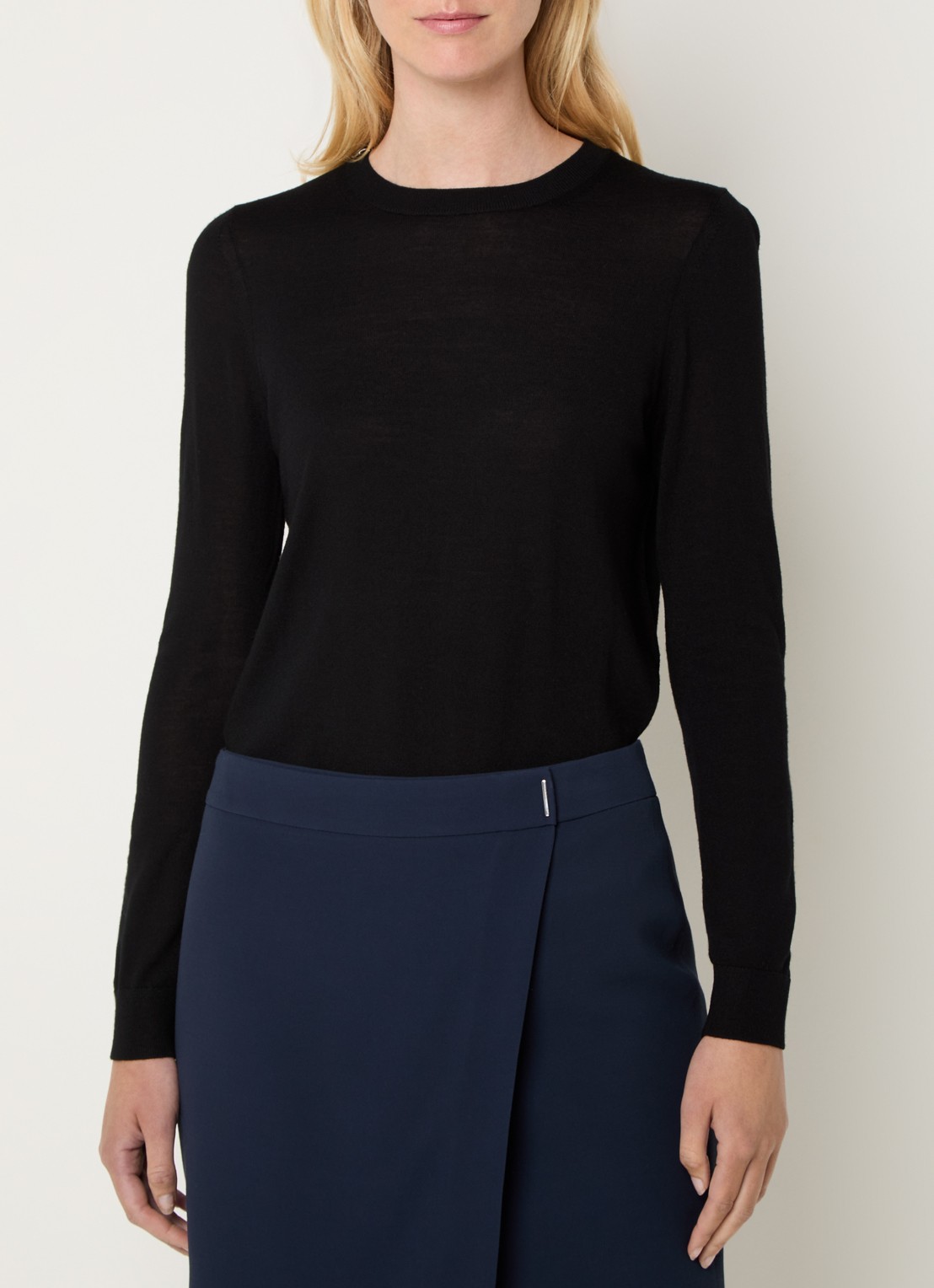 BOSS Ferpina fijngebreide pullover van scheerwol - detail 4 zwart