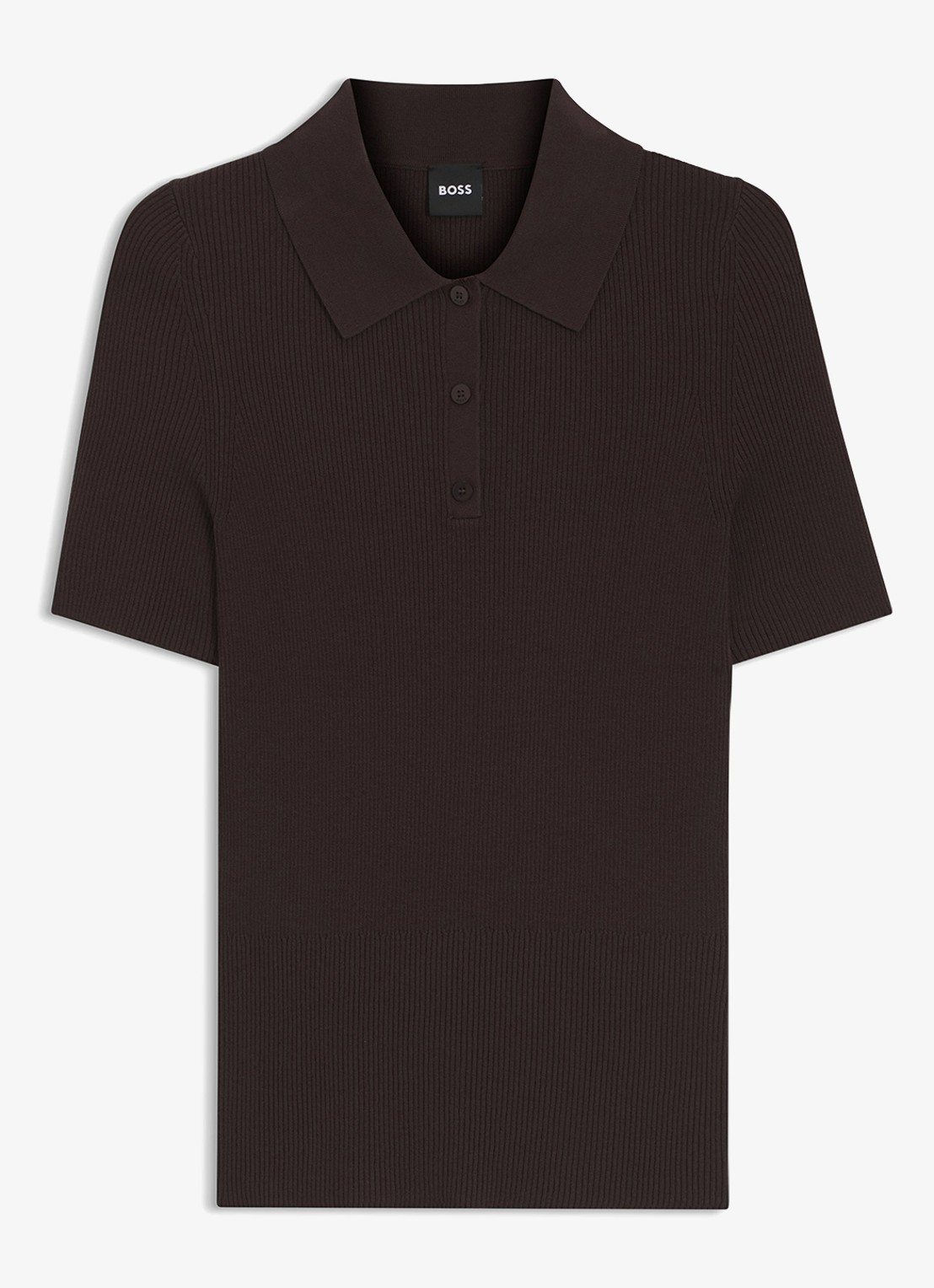 BOSS Feskus ribgebreide polo met logostiksel - voorkant dark brown-207 / bruin