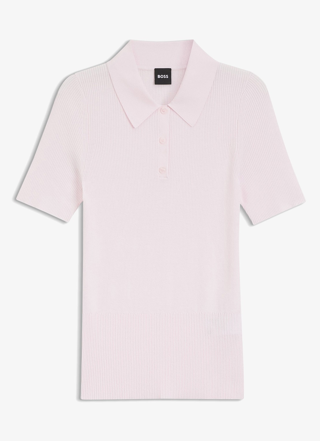 BOSS Feskus ribgebreide polo met logostiksel - voorkant 4 light/pastel pink-680 / roze