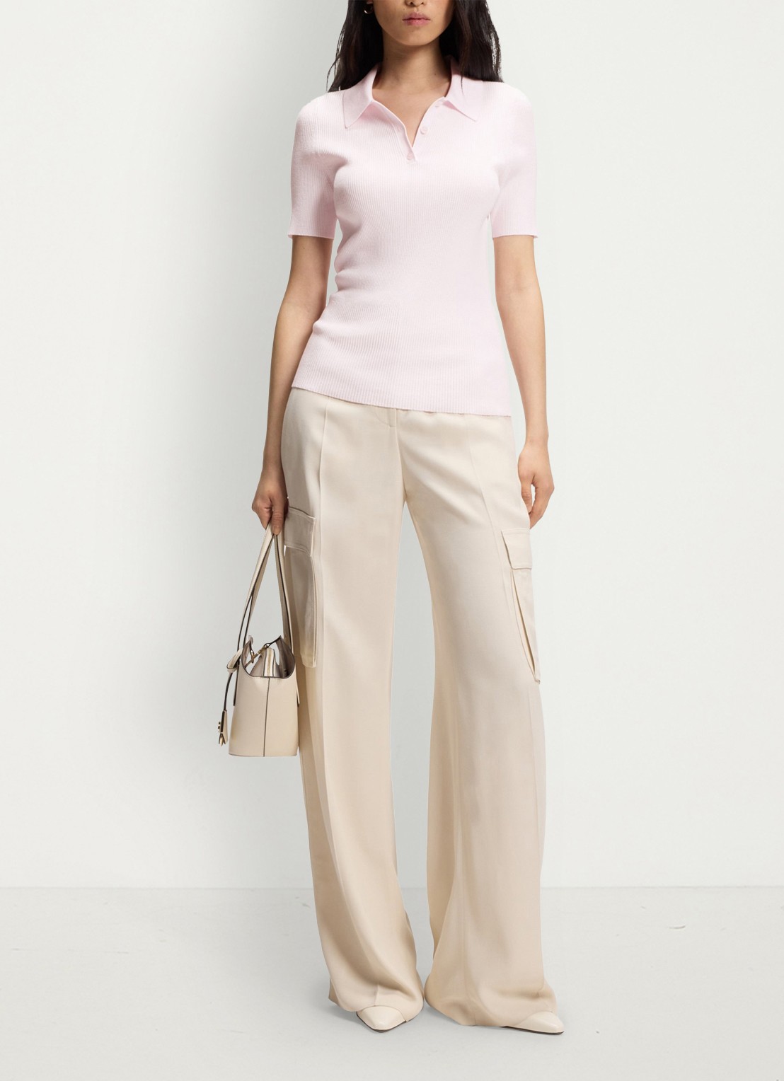 BOSS Feskus ribgebreide polo met logostiksel - voorkant 5 light/pastel pink-680 / roze