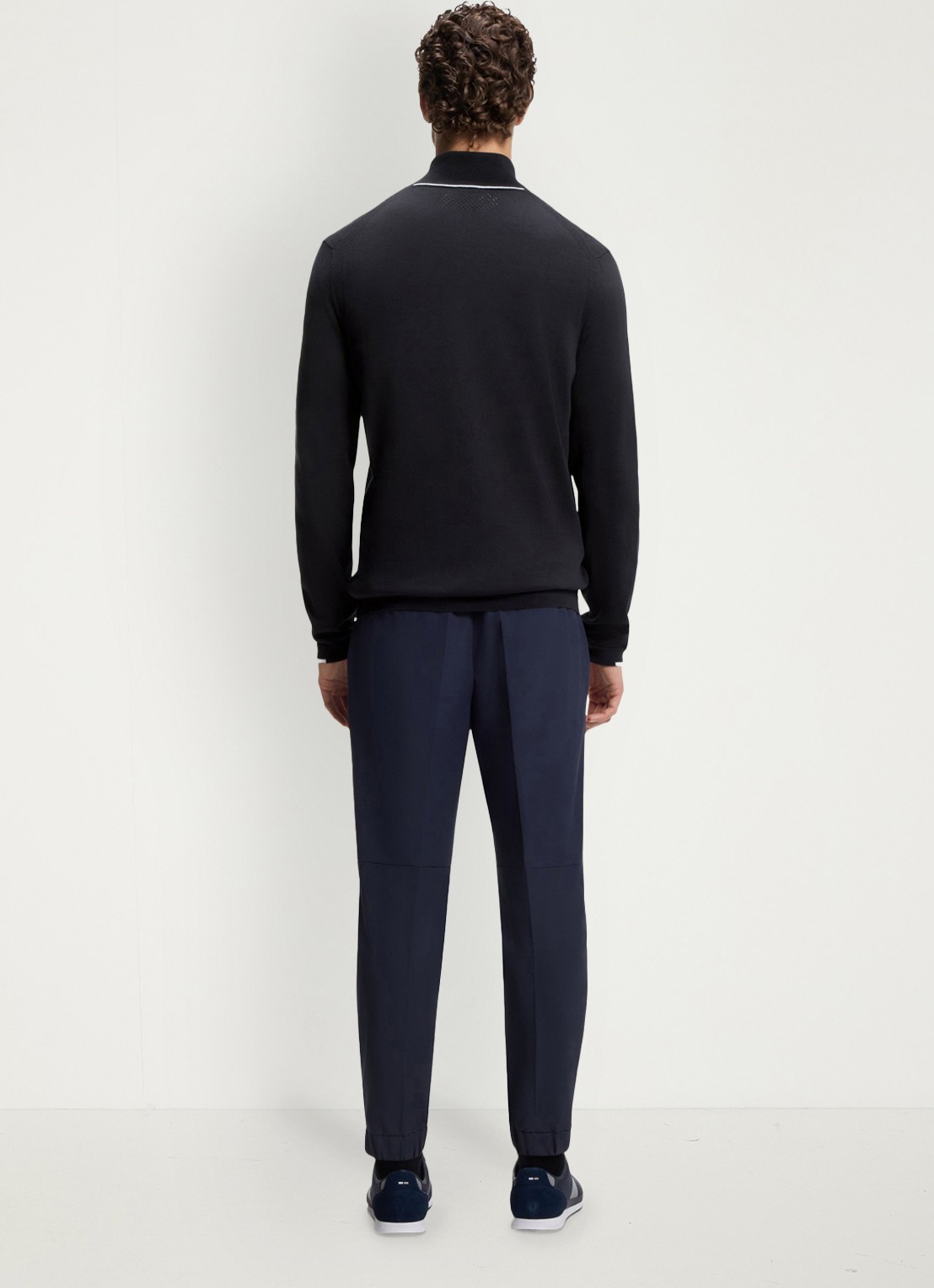 BOSS Fijngebreid vest met logo - achterkant donkerblauw