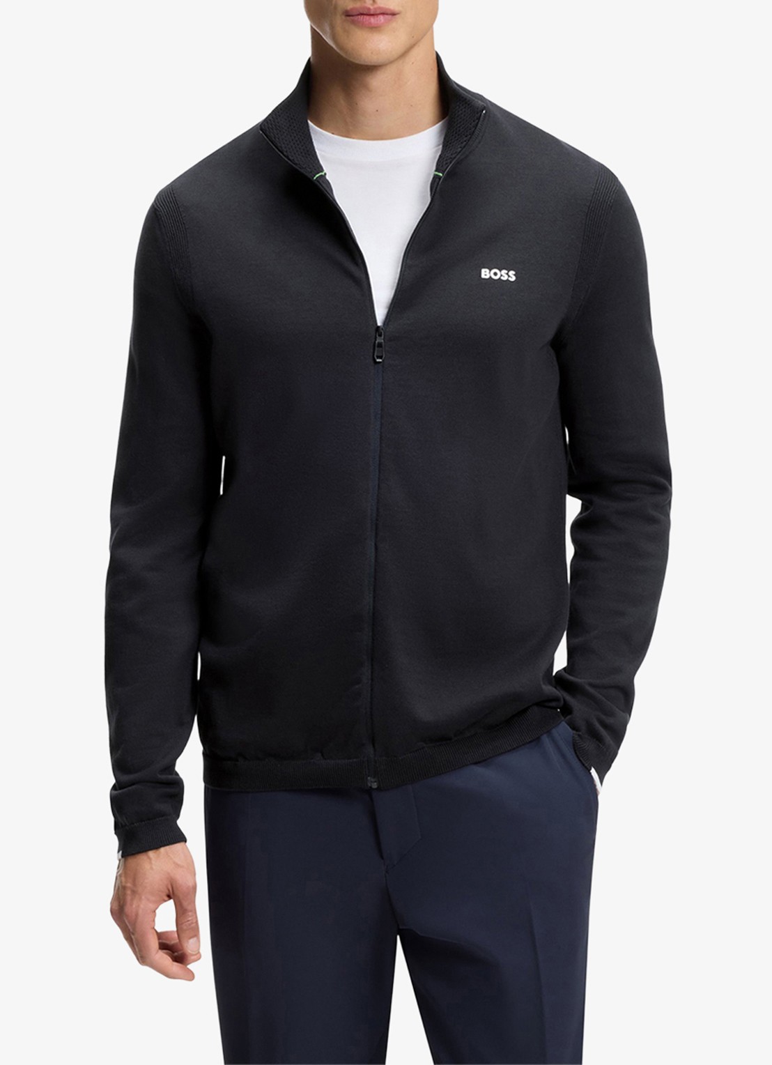 BOSS Fijngebreid vest met logo - detail 4 donkerblauw