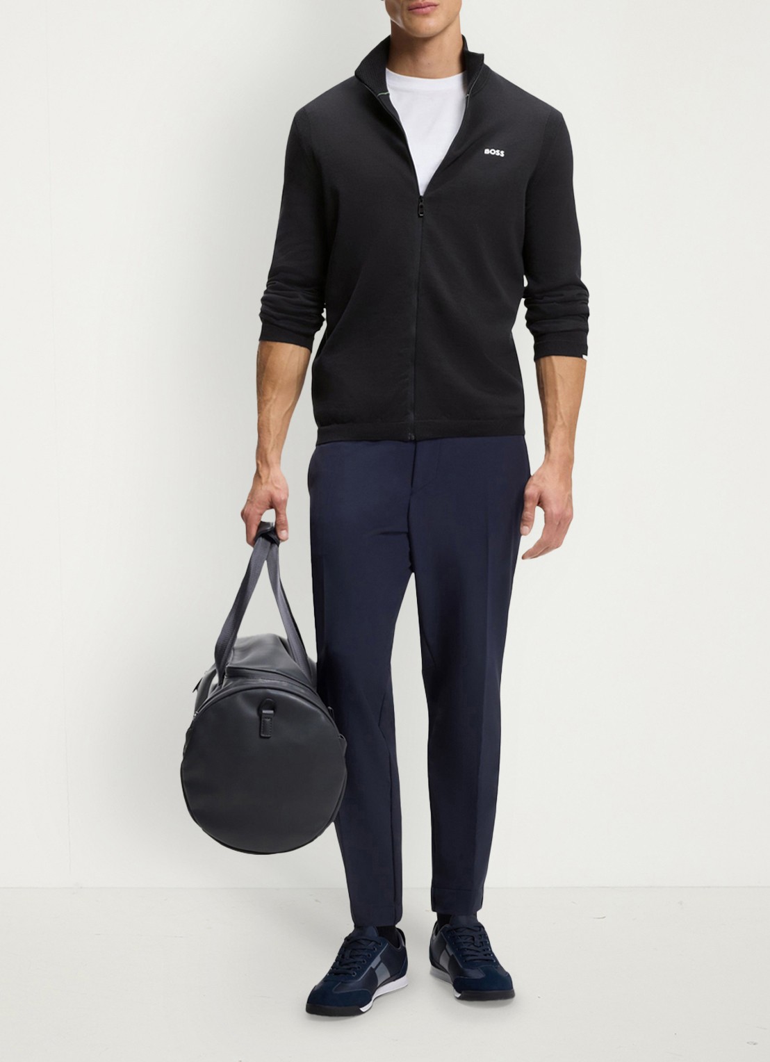 BOSS Fijngebreid vest met logo - voorkant 3 donkerblauw