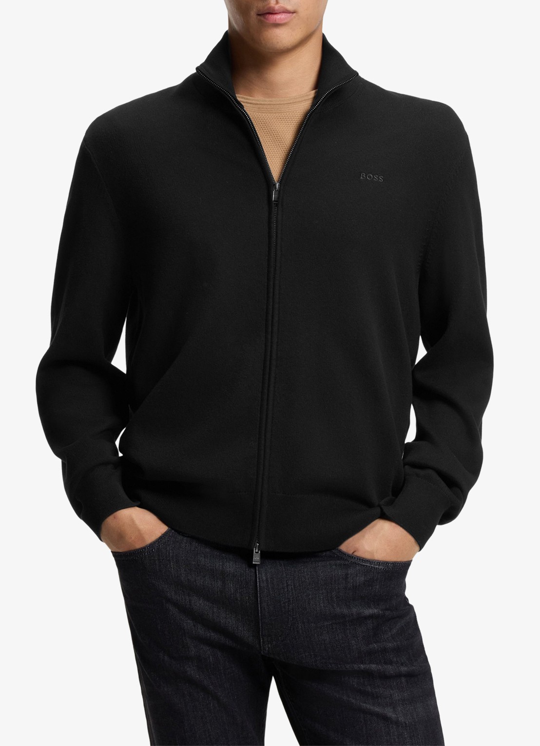 BOSS Fijngebreid vest met logo - detail 4 zwart