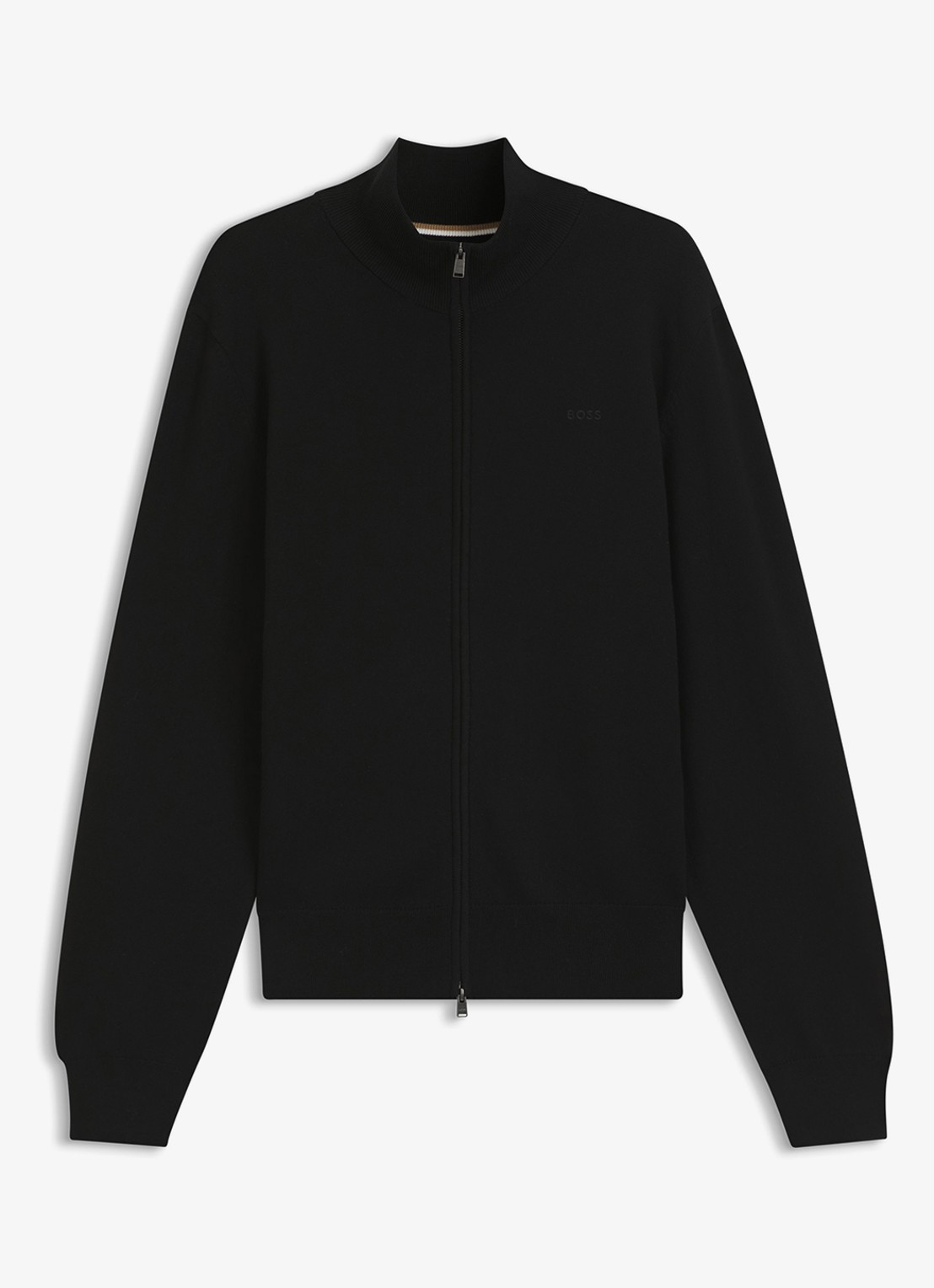 BOSS Fijngebreid vest met logo - voorkant 2 zwart