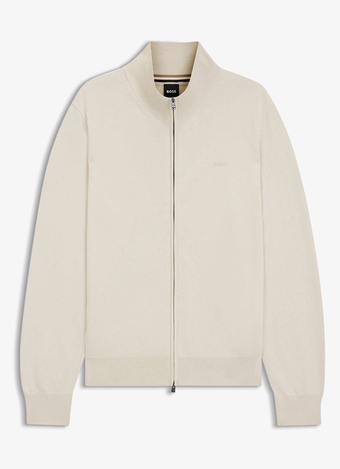 BOSS Fijngebreid vest met logo - voorkant 4 creme