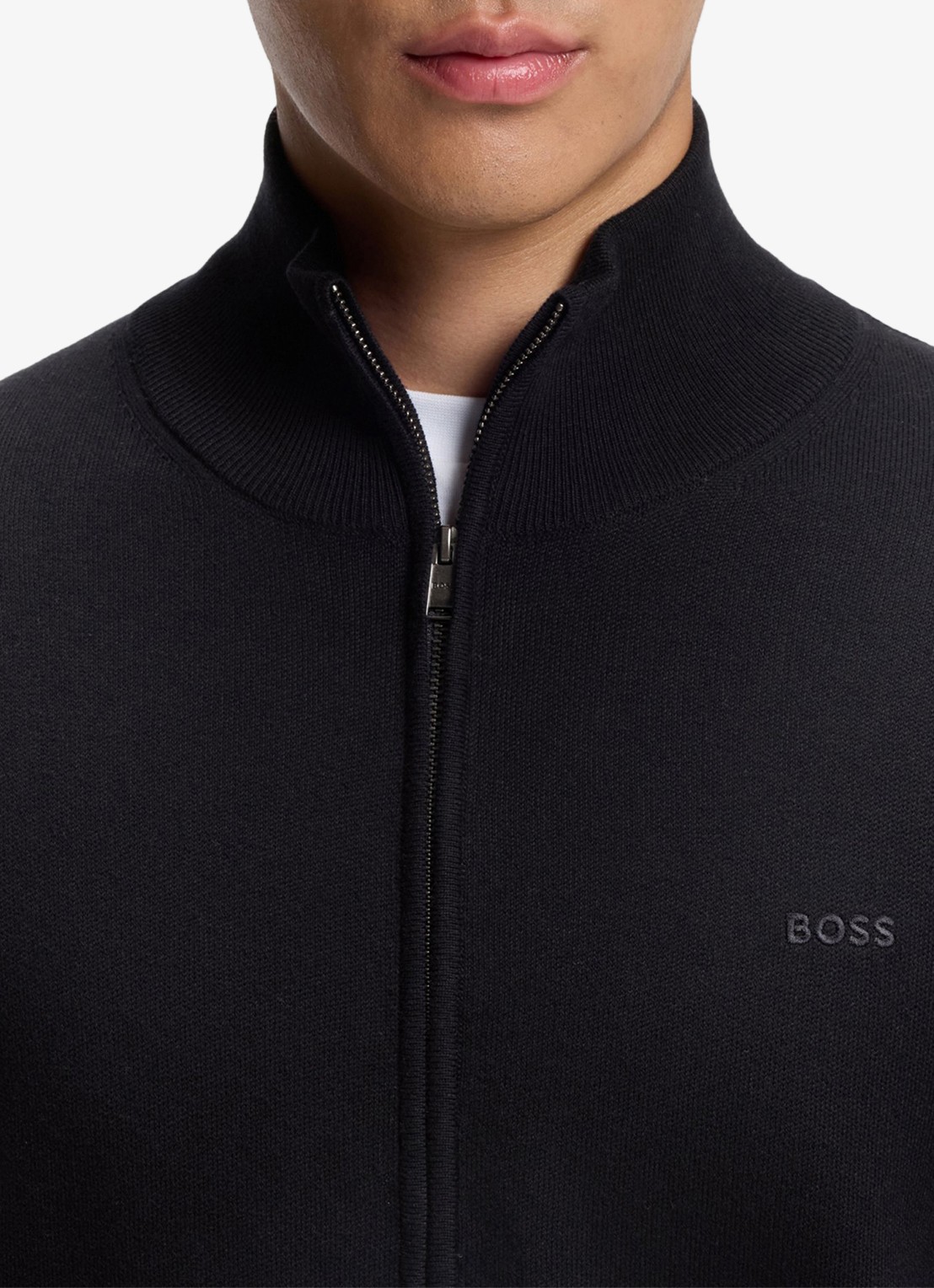 BOSS Fijngebreid vest met logo - detail 2 donkerblauw
