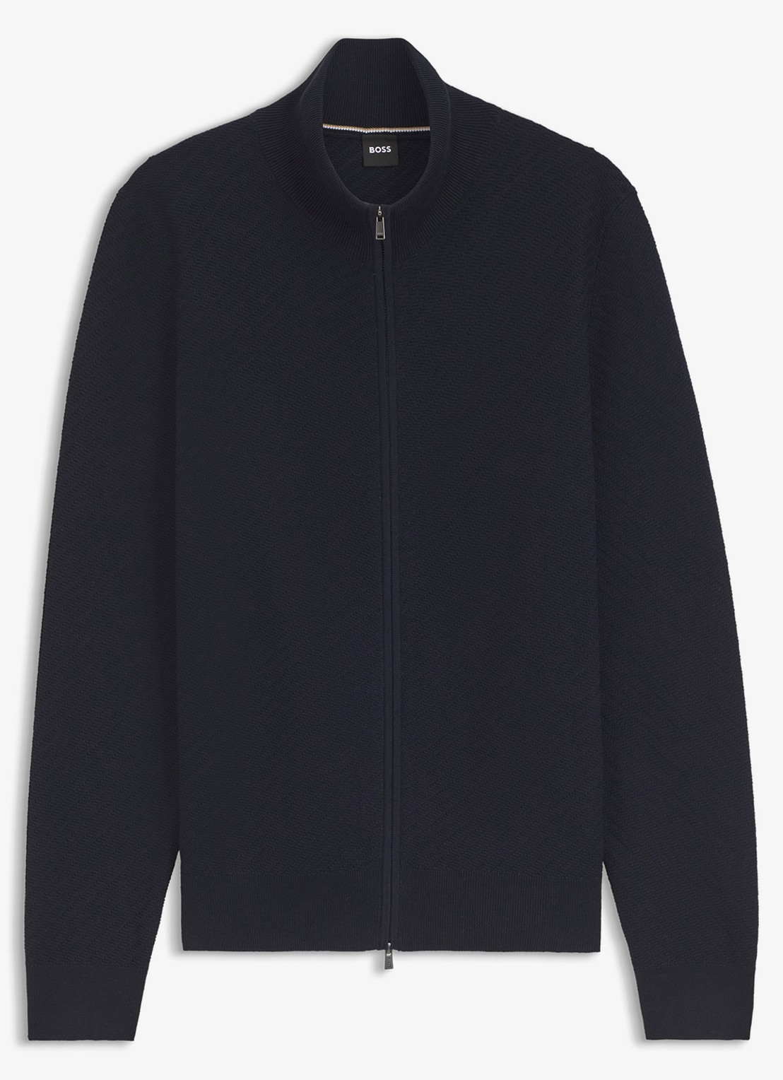 BOSS Fijngebreid vest met structuur - voorkant 3 donkerblauw