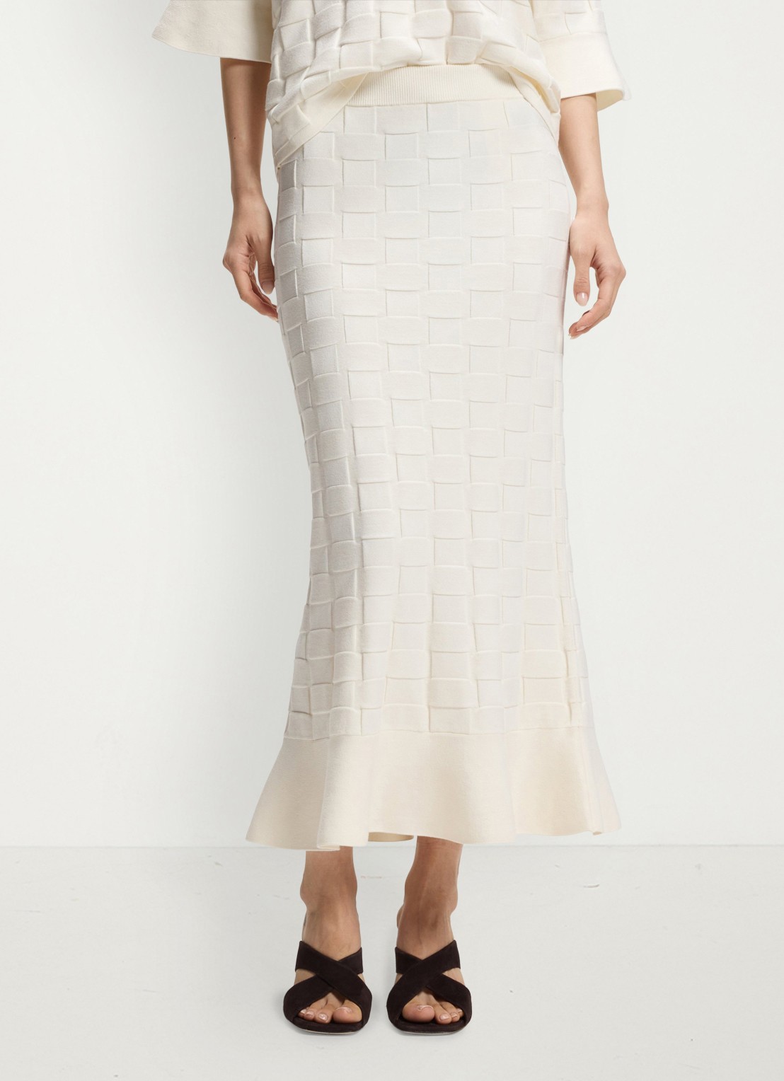 BOSS Fijngebreide maxi rok met structuur - detail 4 gebroken wit