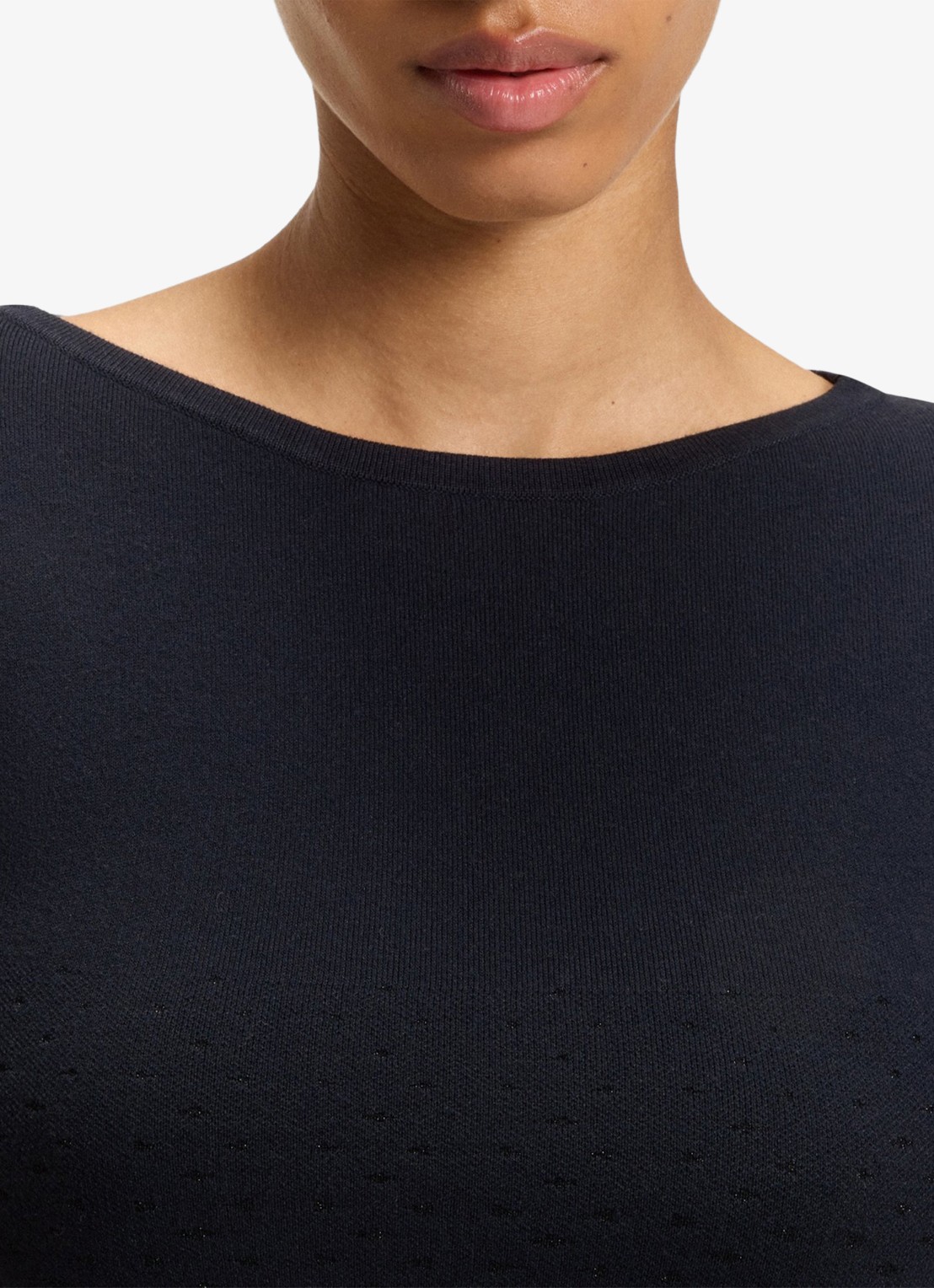 BOSS Fijngebreide midi jurk met print - detail 4 donkerblauw