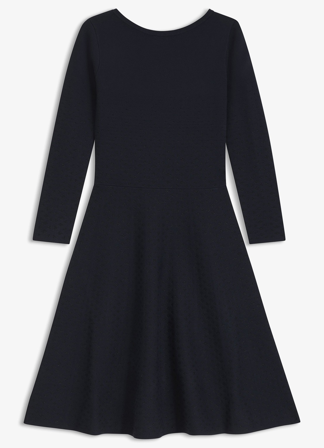 BOSS Fijngebreide midi jurk met print - voorkant donkerblauw