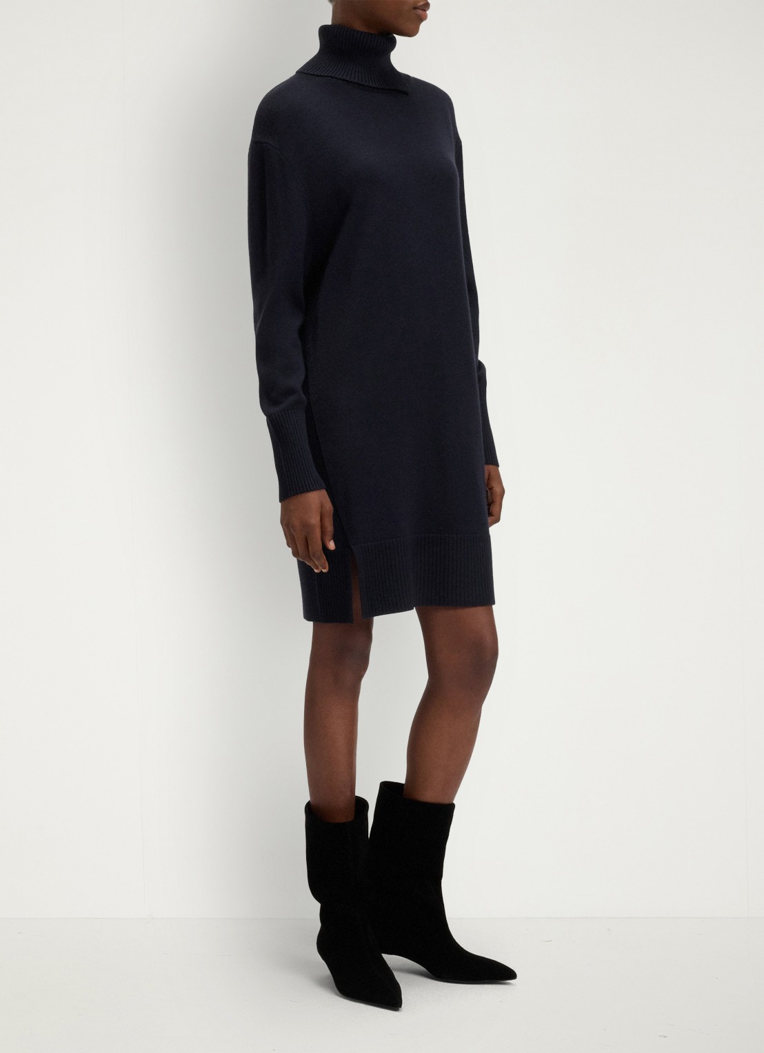 BOSS Fijngebreide mini trui-jurk in scheerwolblend met col - detail donkerblauw