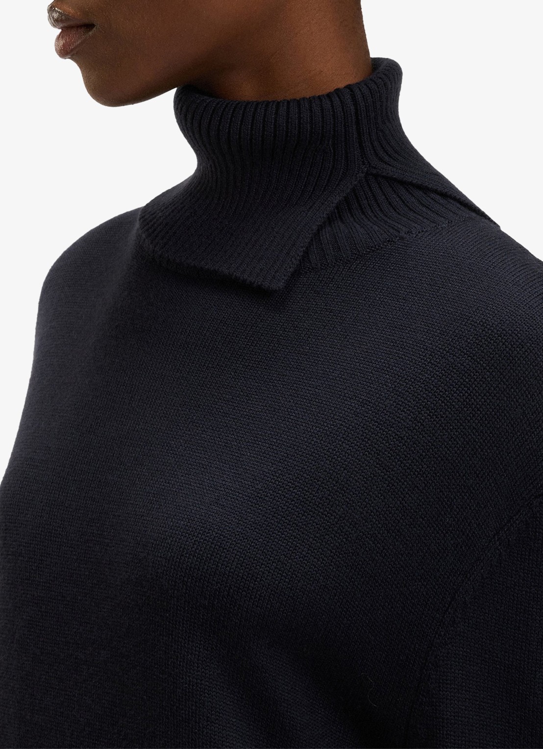 BOSS Fijngebreide mini trui-jurk in scheerwolblend met col - detail 2 donkerblauw