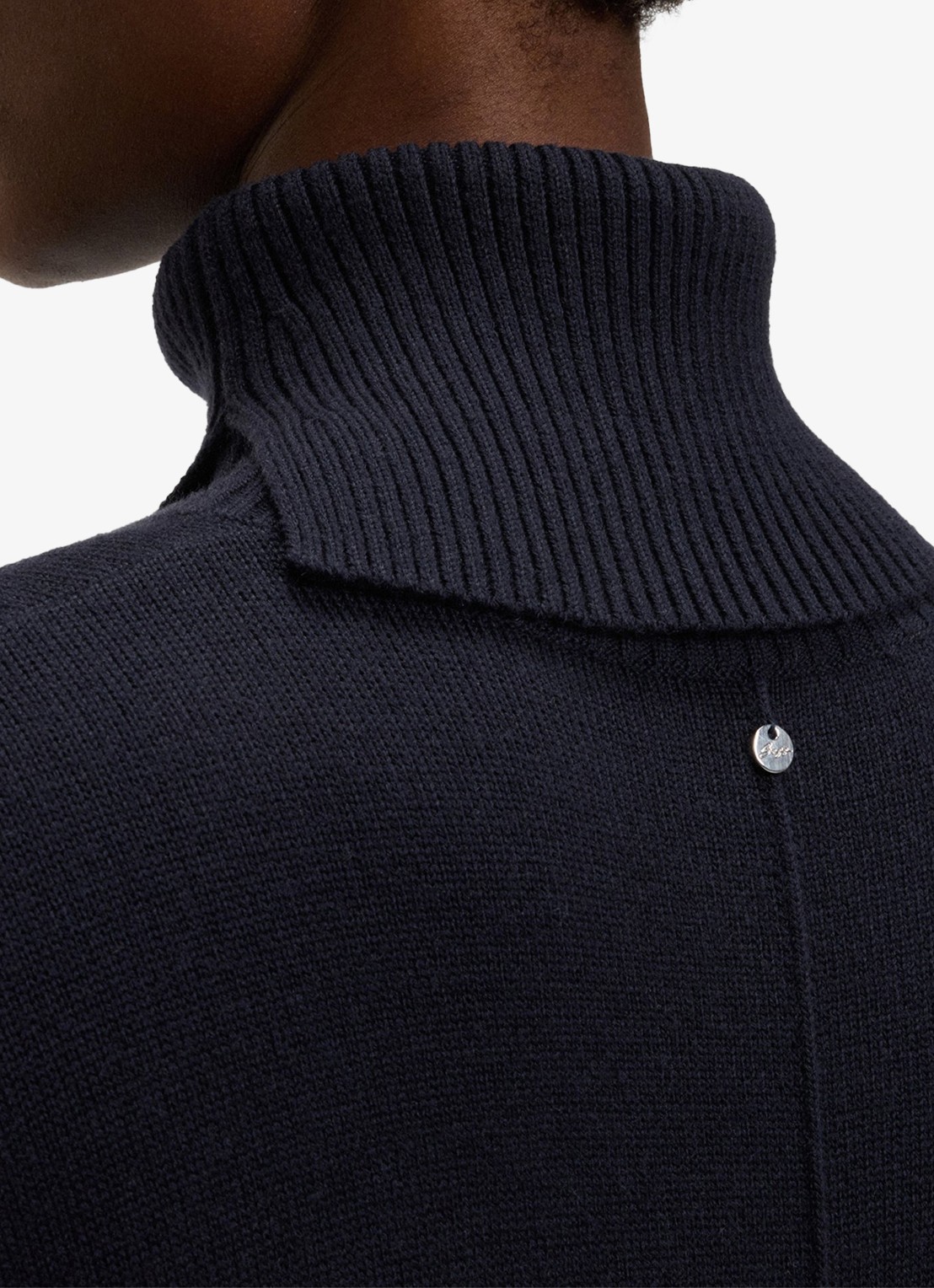 BOSS Fijngebreide mini trui-jurk in scheerwolblend met col - detail 3 donkerblauw