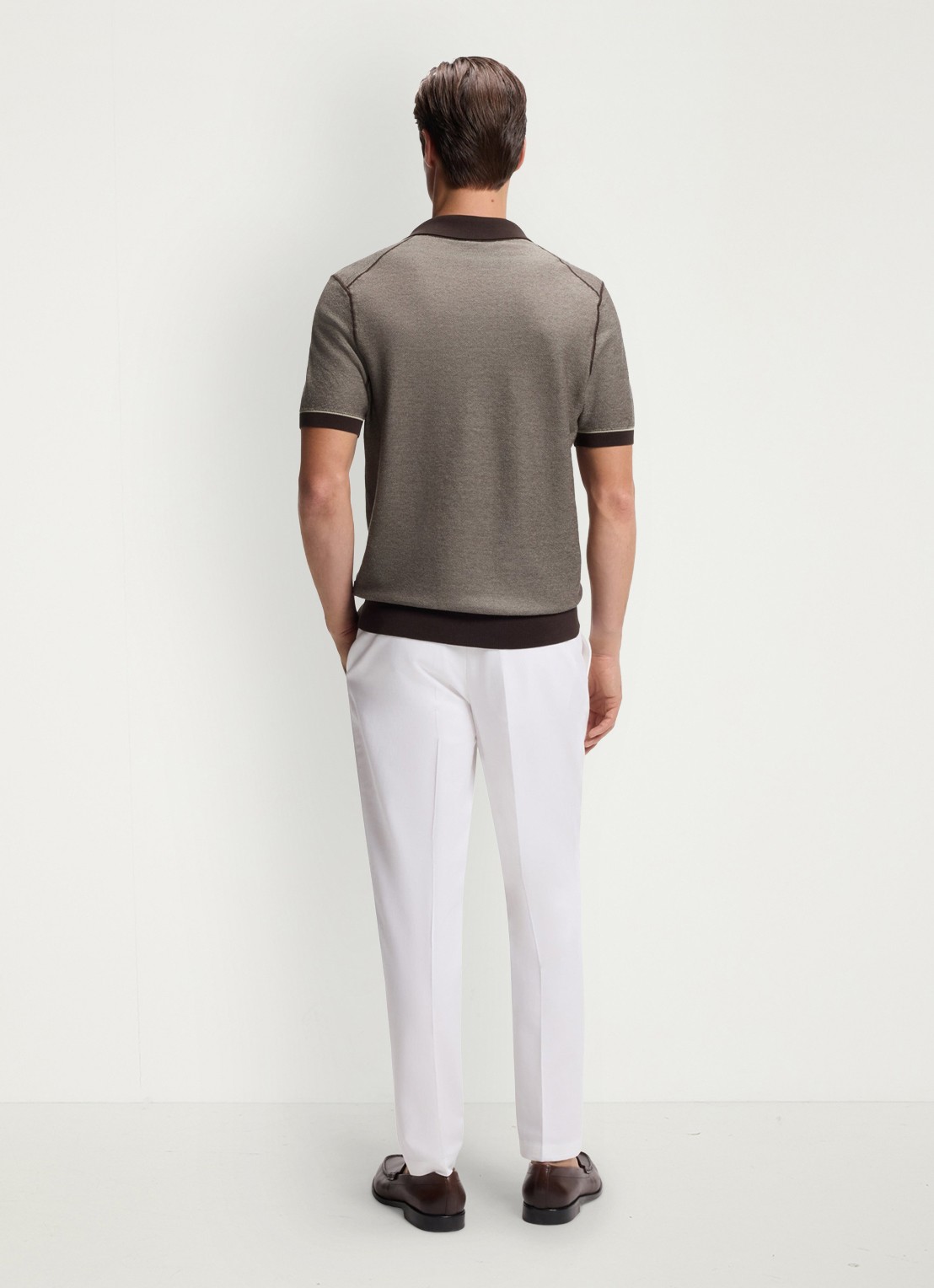 BOSS Fijngebreide polo met polokraag - achterkant dark brown-207 / bruin