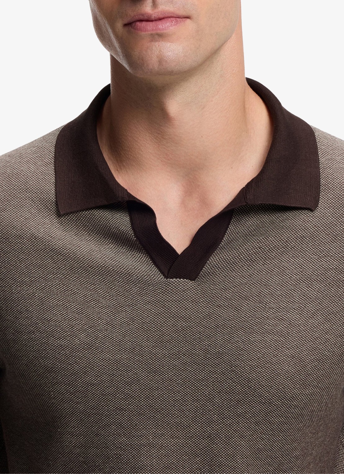BOSS Fijngebreide polo met polokraag - detail 5 dark brown-207 / bruin