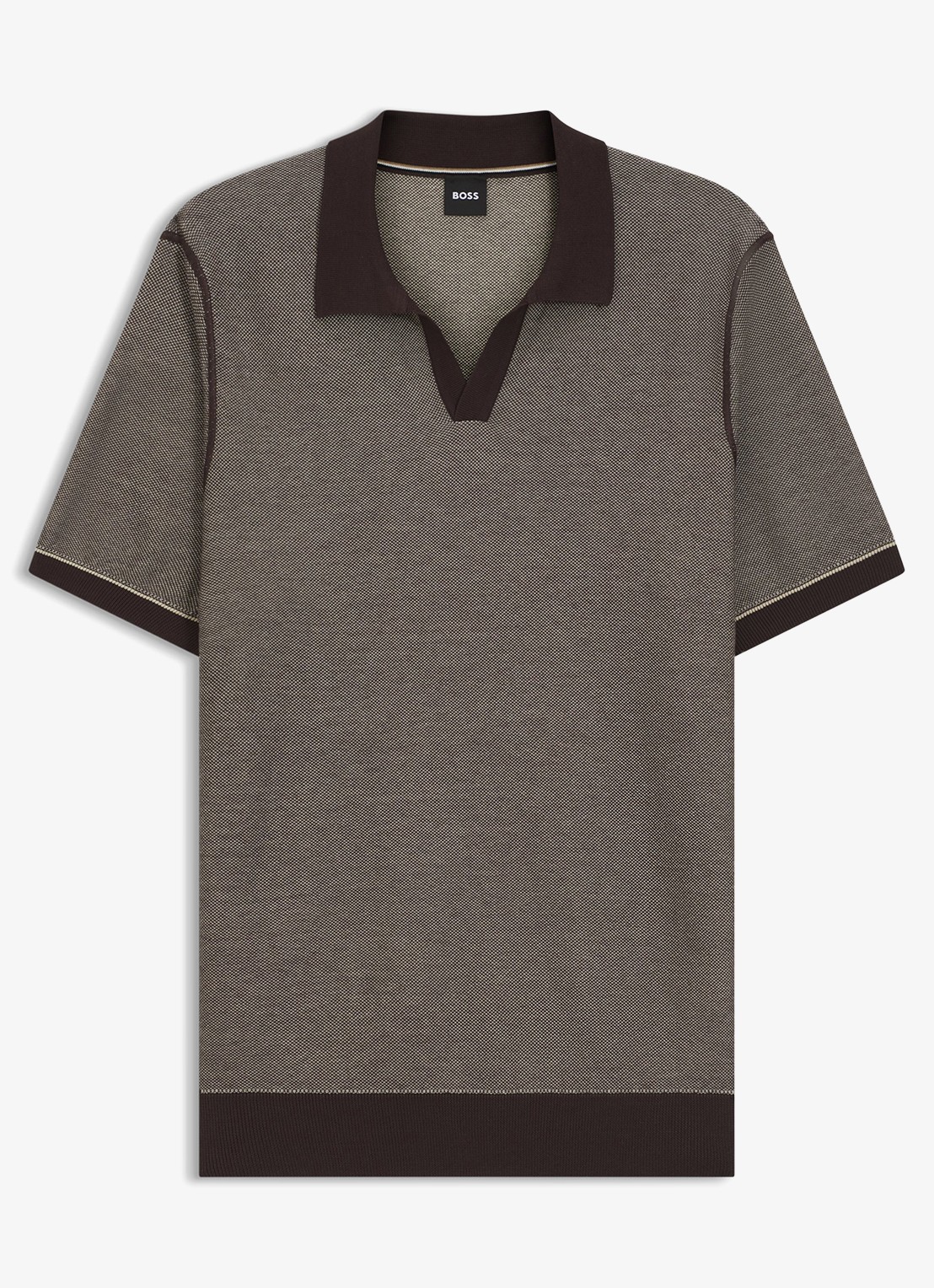 BOSS Fijngebreide polo met polokraag - voorkant 2 dark brown-207 / bruin