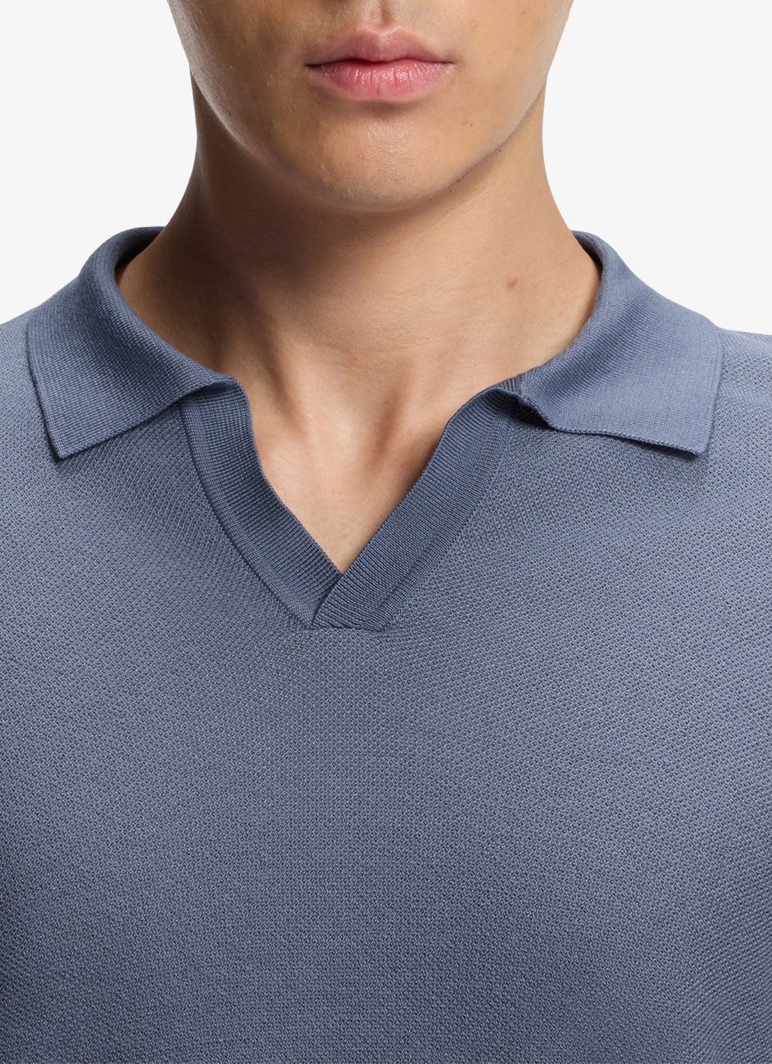 BOSS Fijngebreide polo met polokraag - detail 4 open blue-466 / blauw
