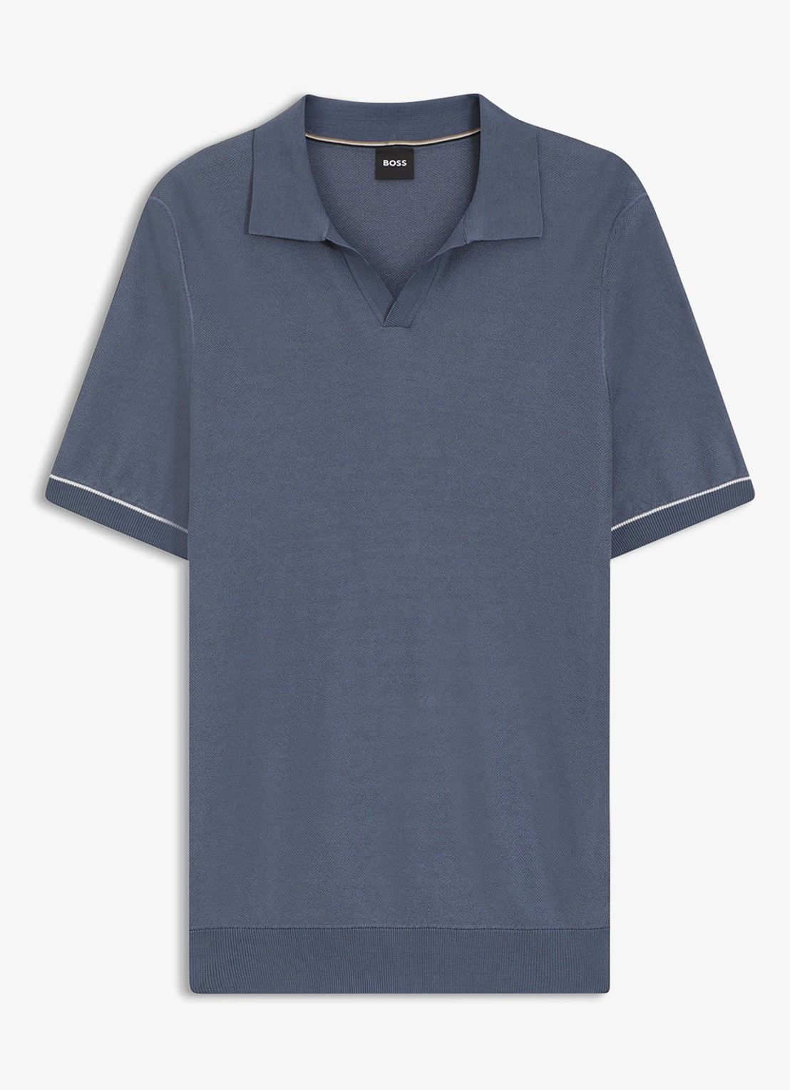 BOSS Fijngebreide polo met polokraag - voorkant open blue-466 / blauw