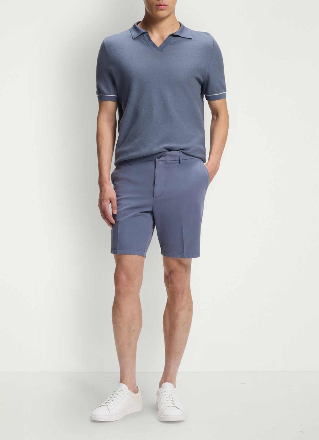 BOSS Fijngebreide polo met polokraag - voorkant 2 open blue-466 / blauw